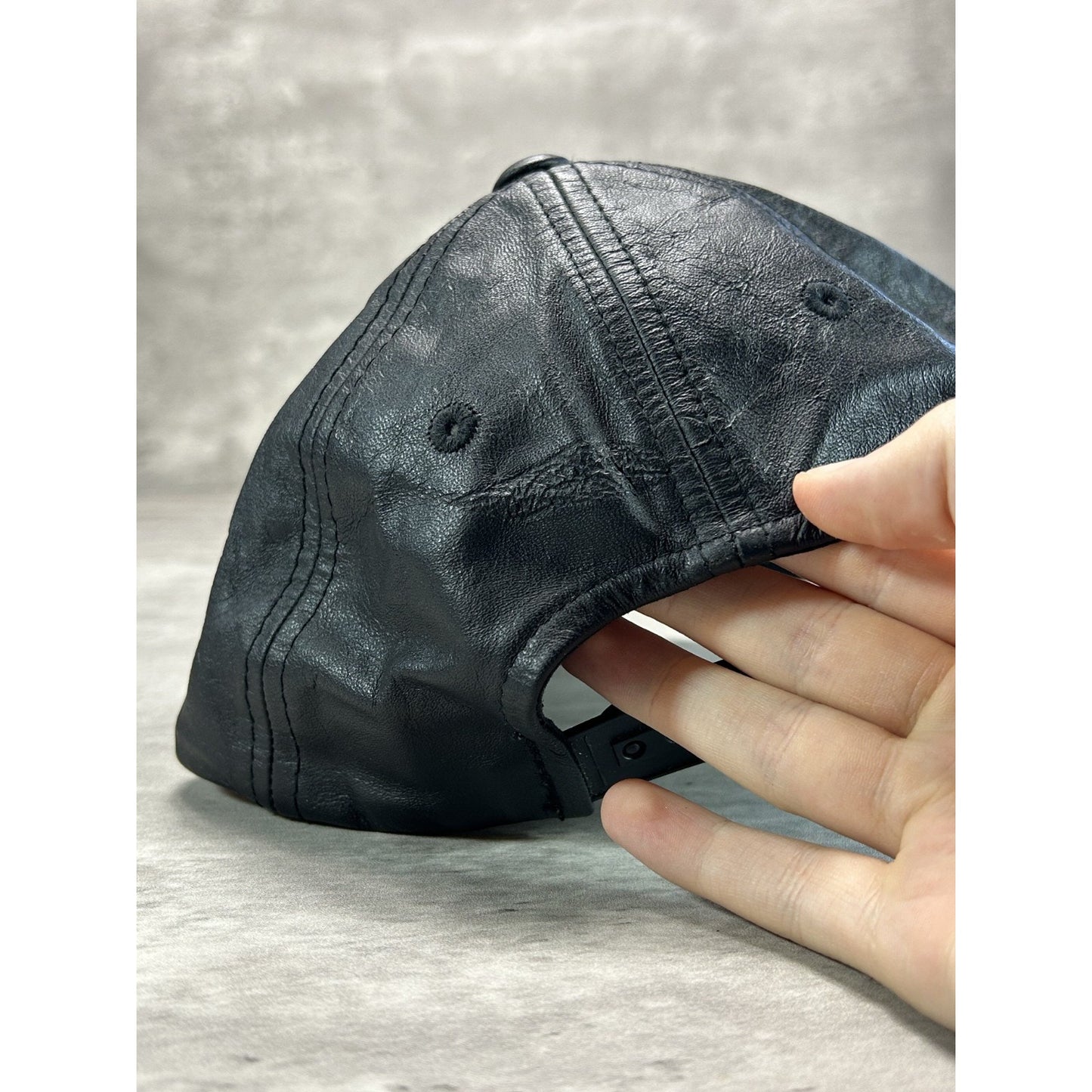 Vintage Harley Davidson Motorcycles Embroidered Logo Leather Snapback Hat OSFA