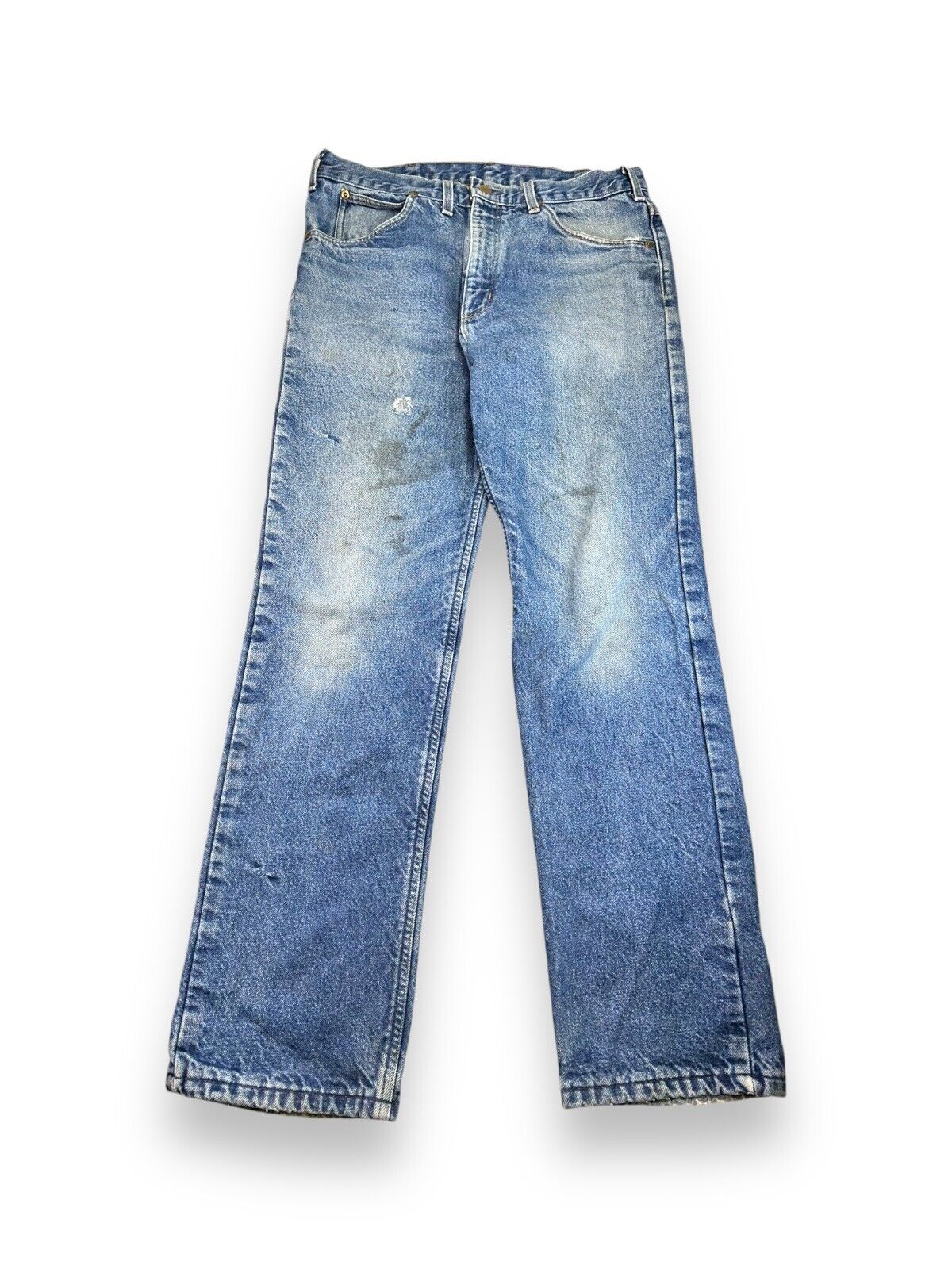 Vintage Carhartt Plaid Lined Dark Wash Denim Work Wear Pants Size 34W Blue