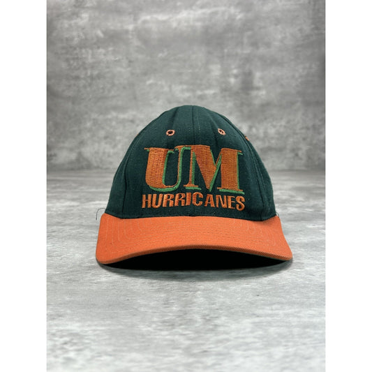 Vintage 90s Miami Hurricanes NCAA Embroidered Spellout Fitted Hat 7 Green