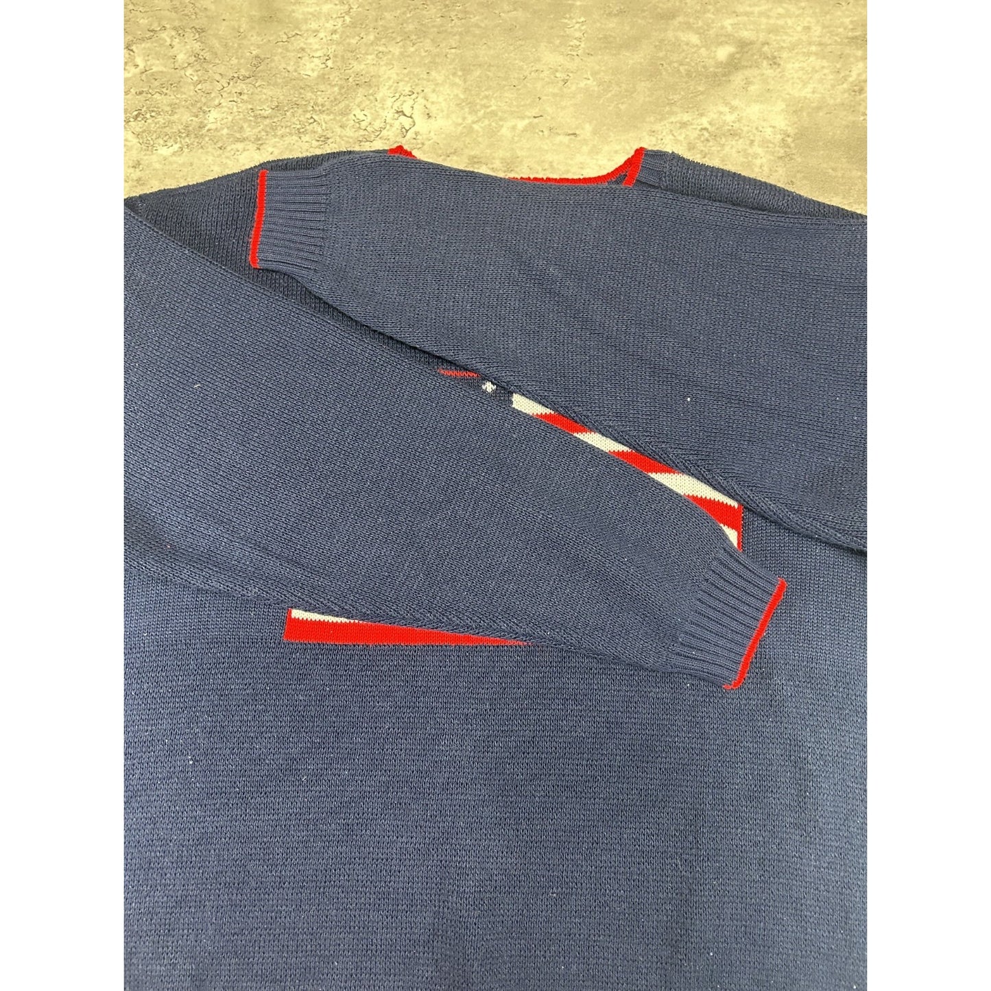 Vintage 90s American Flag Print Pullover Ribbed Knit Sweater Size XL