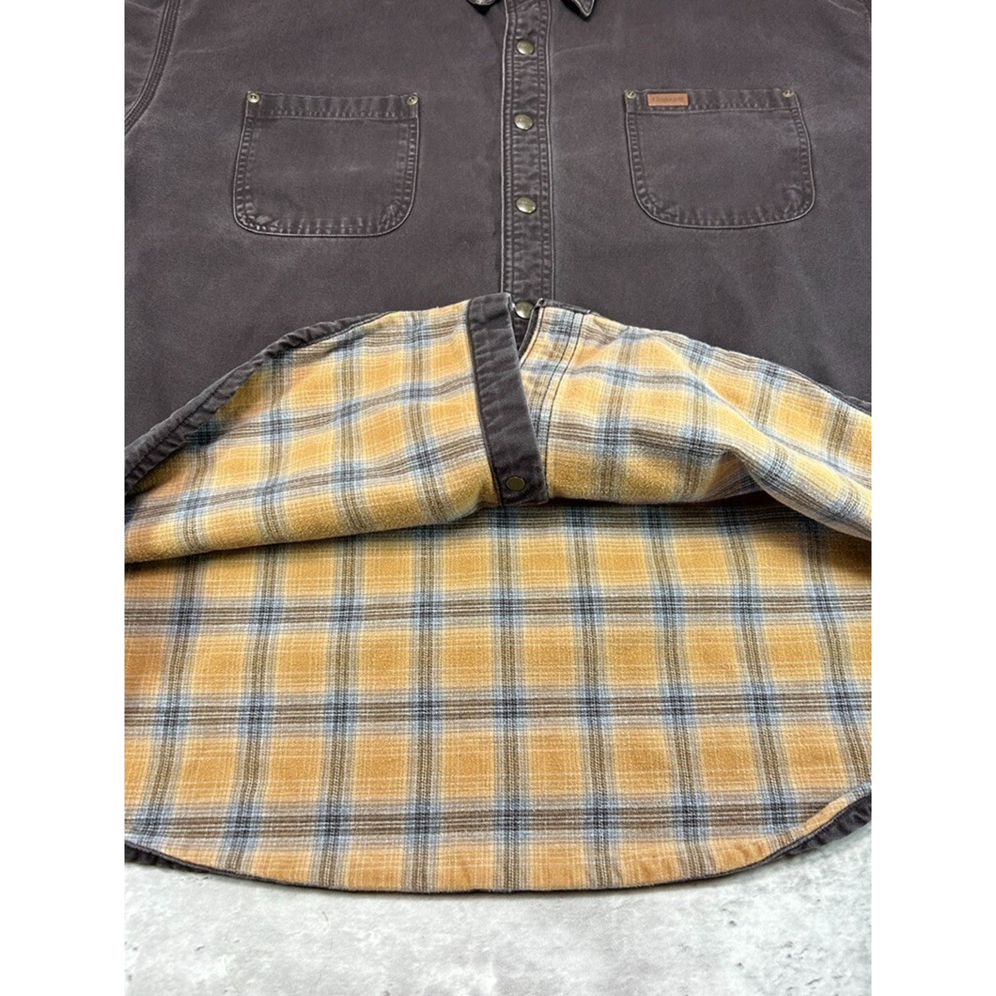 Vintage Carhartt Plaid Lined Canvas Workwear Long Sleeve Button Up Shirt Size XXL