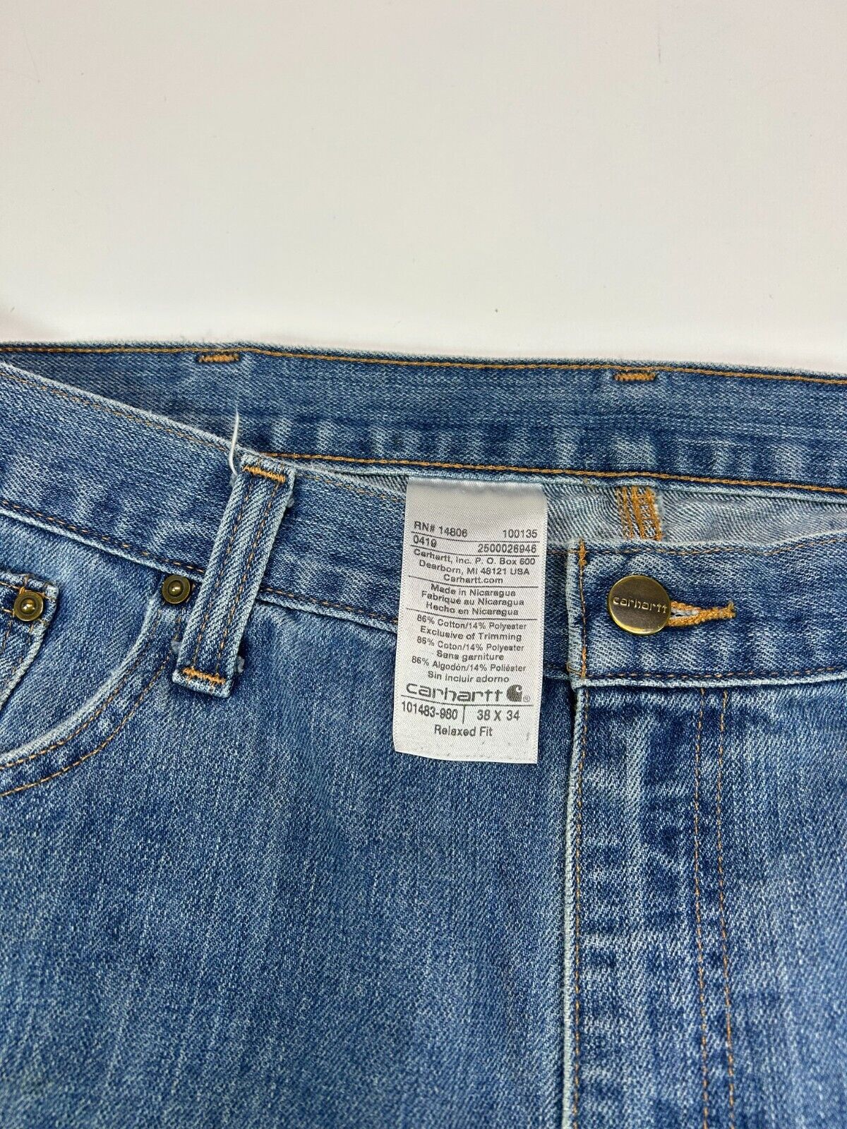 Carhartt Relaxed Fit Medium Wash Denim Workwear Pants Size 39W
