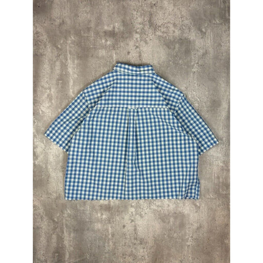 Vintage Chaps Plaid Short Sleeve Cropped Button Up Shirt Size XL
