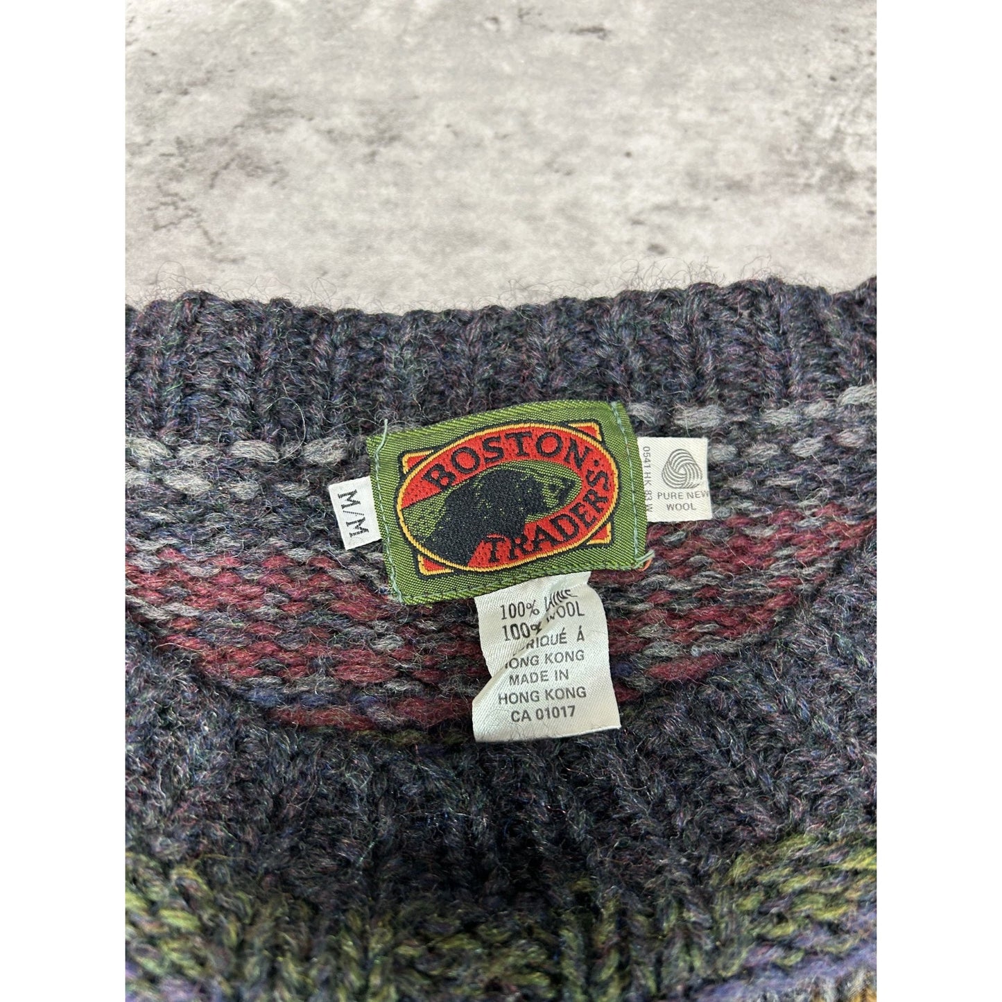 Vintage 90s Boston Traders Striped Print Pullover 100% Wool Knit Sweater Sz Med