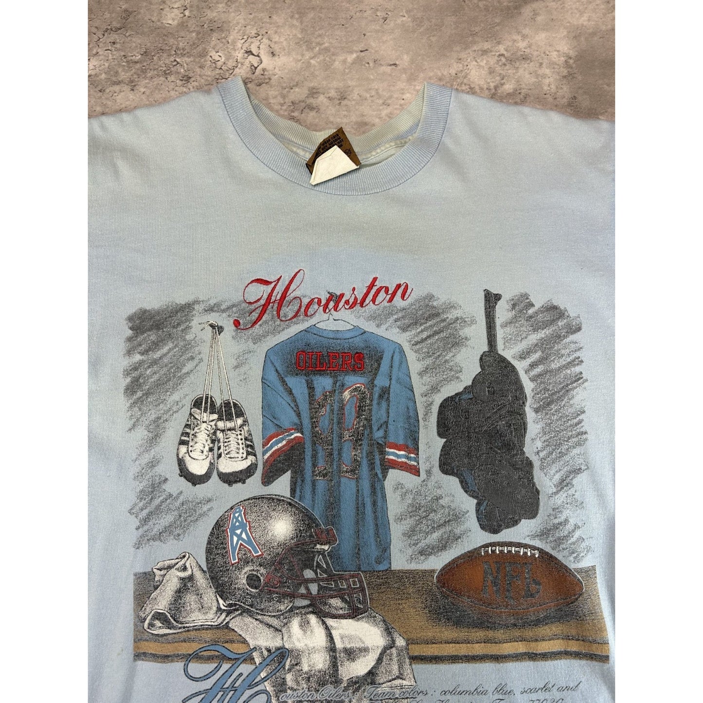 Vintage 90s Houston Oilers NFL Equipment Graphic Football T-Shirt Size Medium