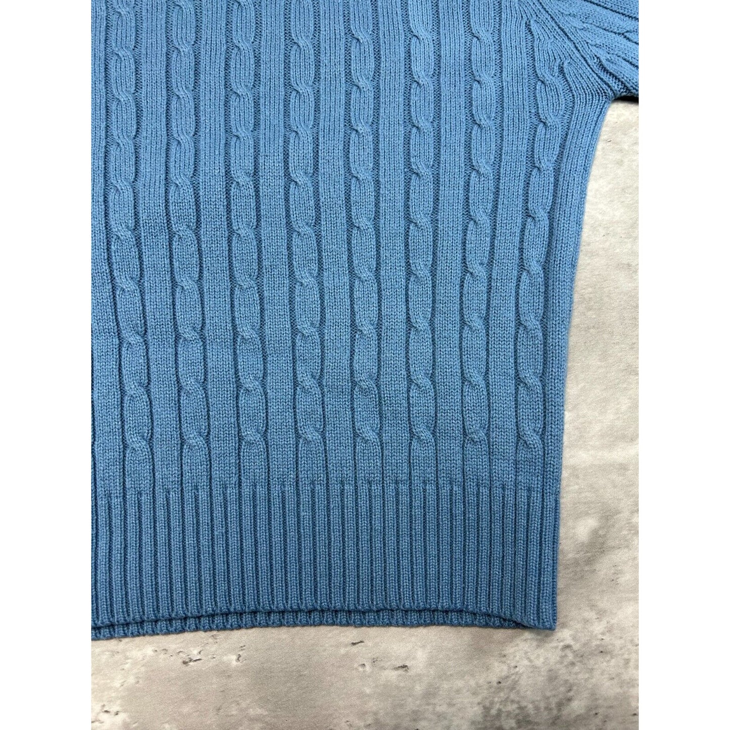 Vintage 1970s Sears V Neck Pull Over Cable Knit Sweater Size Large Blue