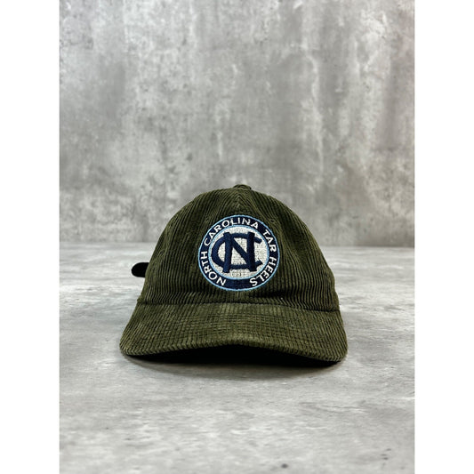 Vintage 90s UNC Tarheels NCAA Embroidered Spellout Corduroy Strapback Hat OSFA