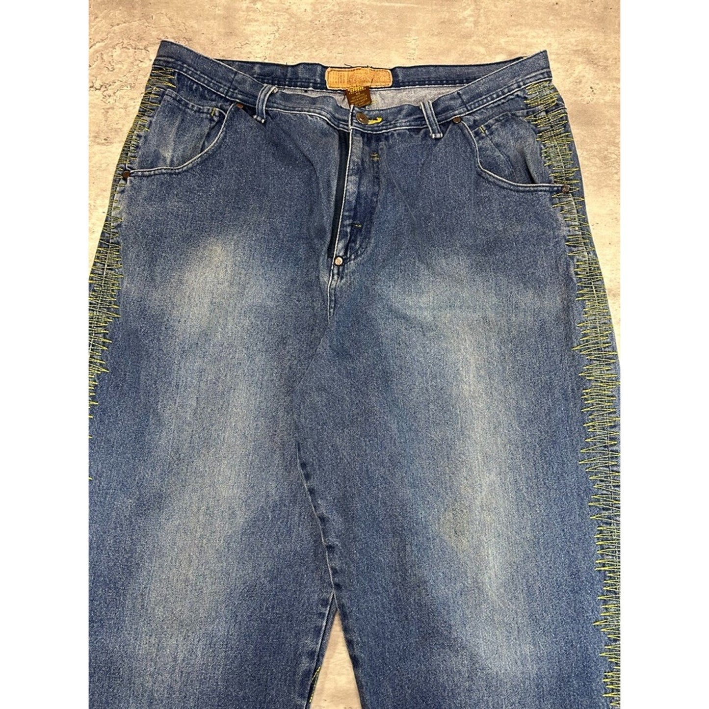 Vintage Y2K Brooklyn Embroidered Stripe Dark Wash Denim Pants Size 38 Blue