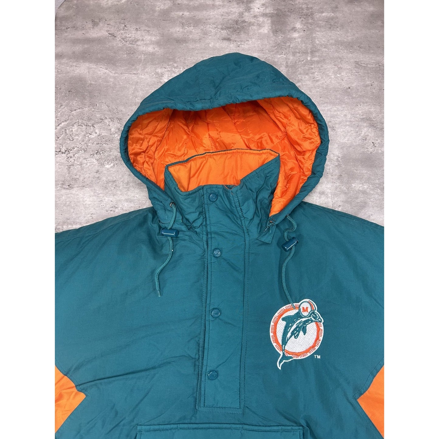 Vintage 90s Miami Dolphins NFL Embroidered Logo Insulated Jacket Size Large