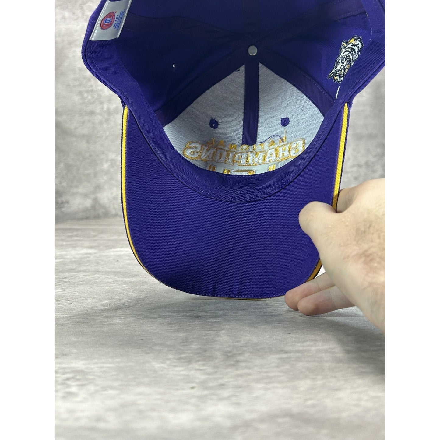 LSU Tigers NCAA National Champs Embroidered Football Strapback Hat OSFA Purple