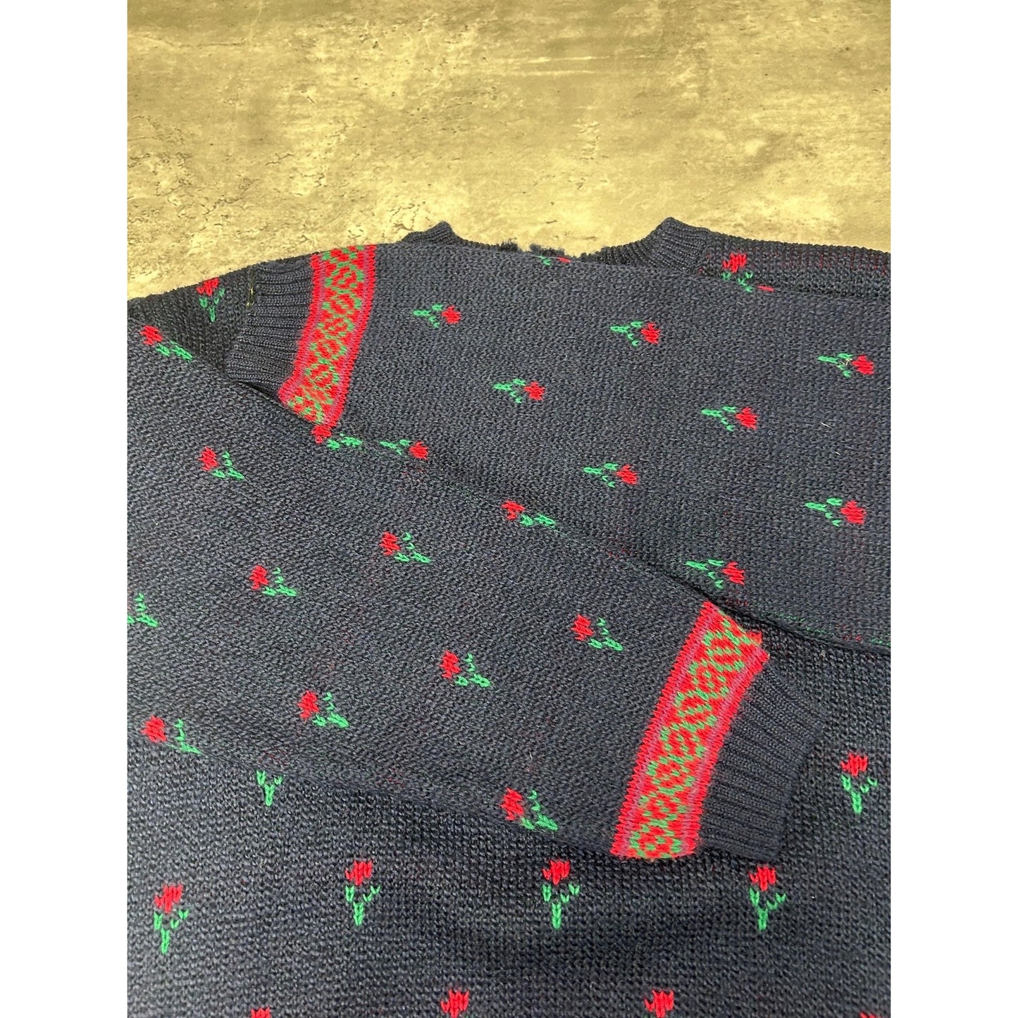 Vintage 80s St Michaels Flower Print Pullover Knit Sweater Size Large