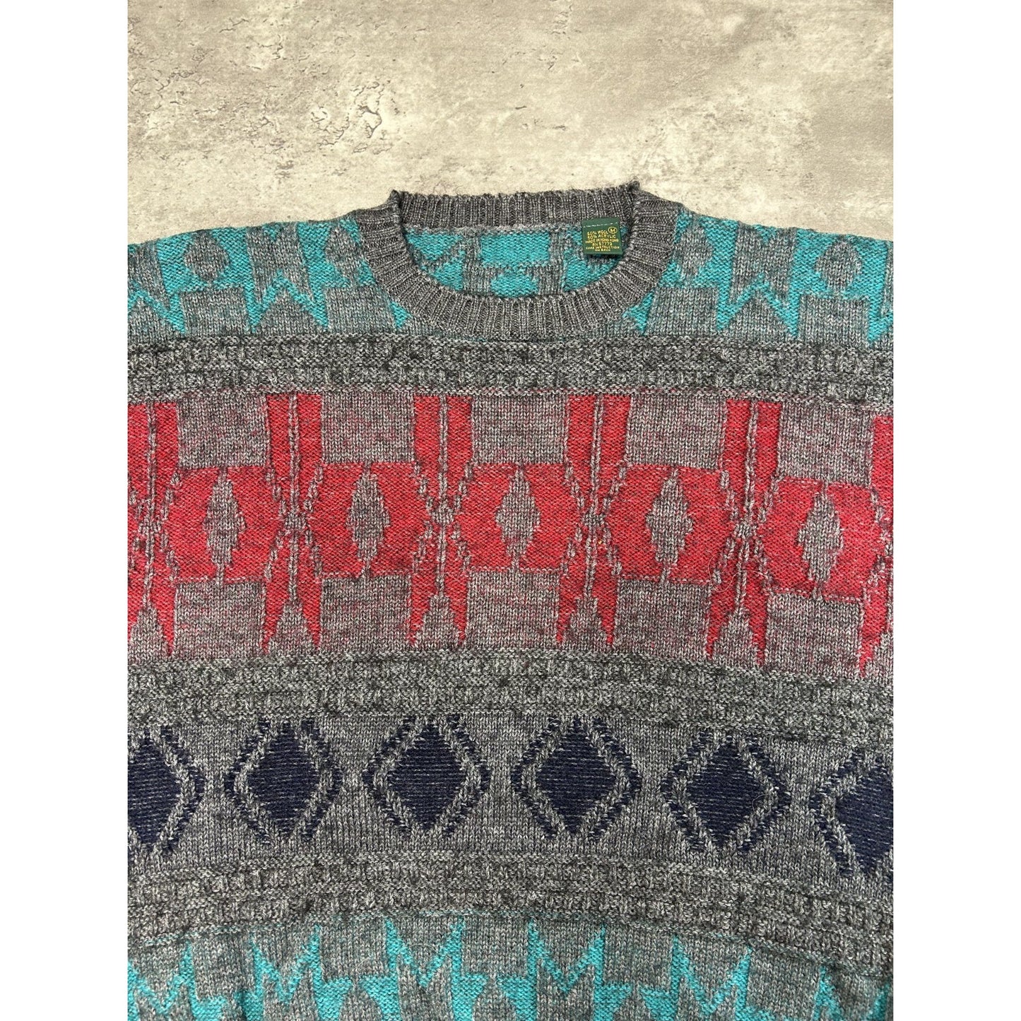 Vintage 80s/90s Aztec Striped Print Pullover Ribbed Knit Sweater Size Medium