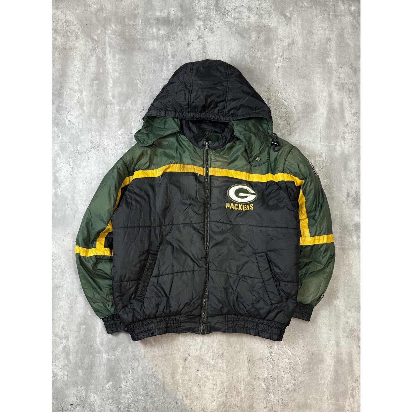 Vintage 90s Green Bay Packers NFL Insulated Full Zip Hooded Jacket Size Large