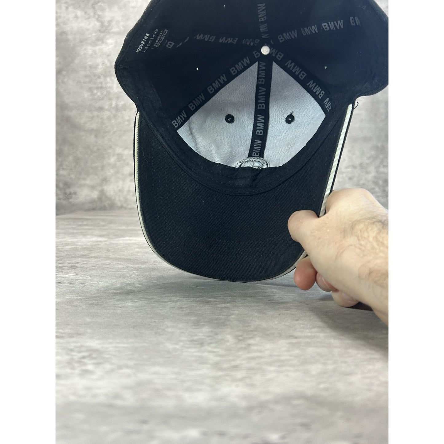 Vintage BMW Embroidered Car Logo Strapback Hat OSFA Black
