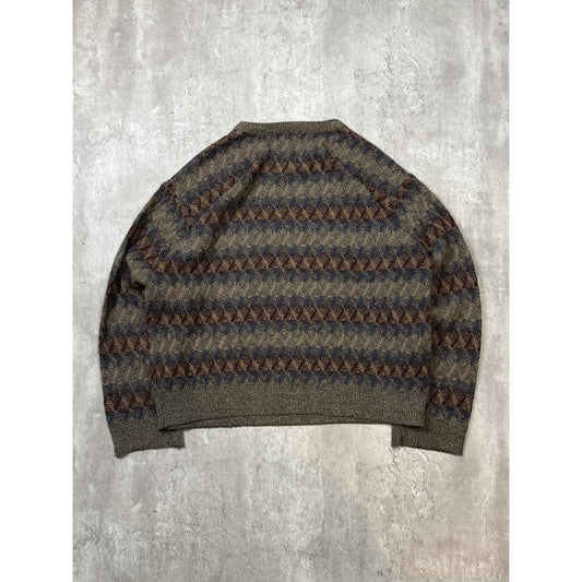 Vintage Towncraft Diamond Print Striped Pullover Knit Sweater Size XL