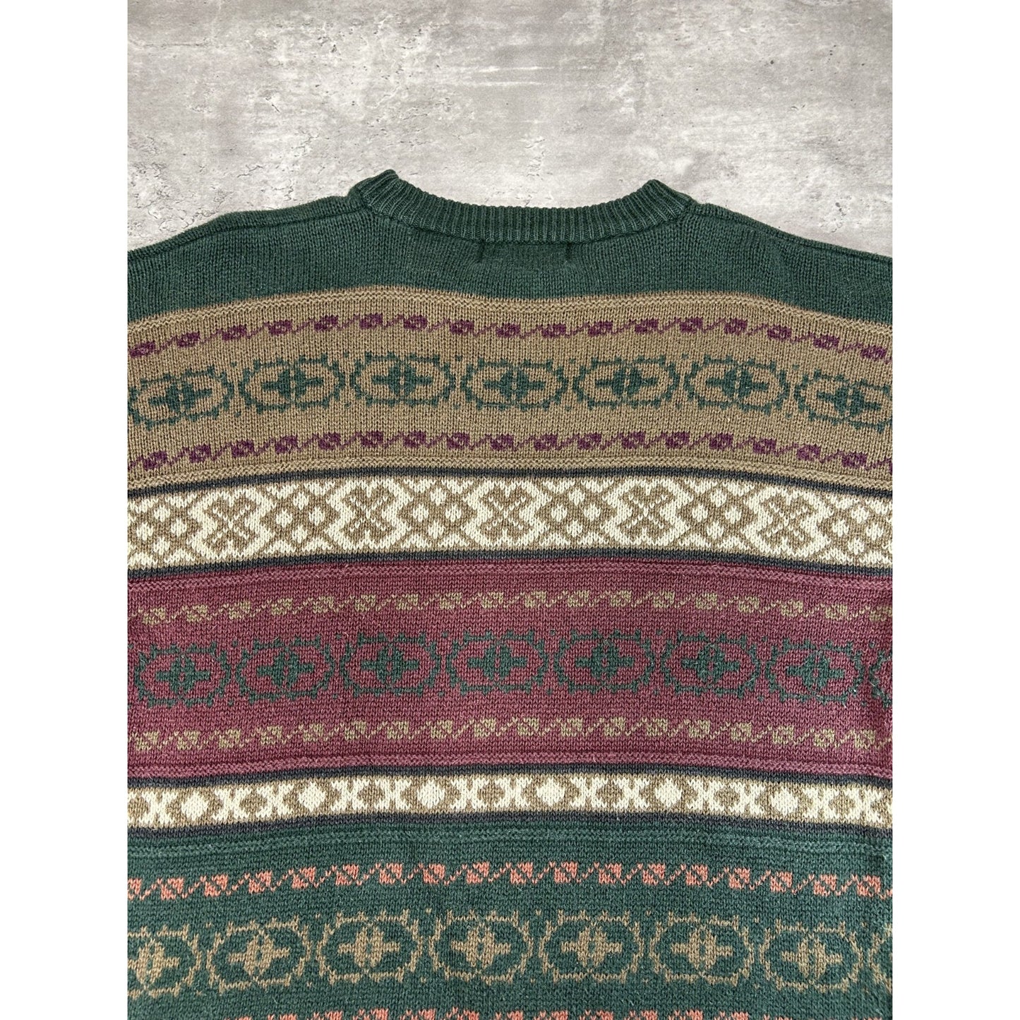 Vintage 90s Woods & Gray Abstract Striped Pullover Ribbed Knit Sweater Sz Medium