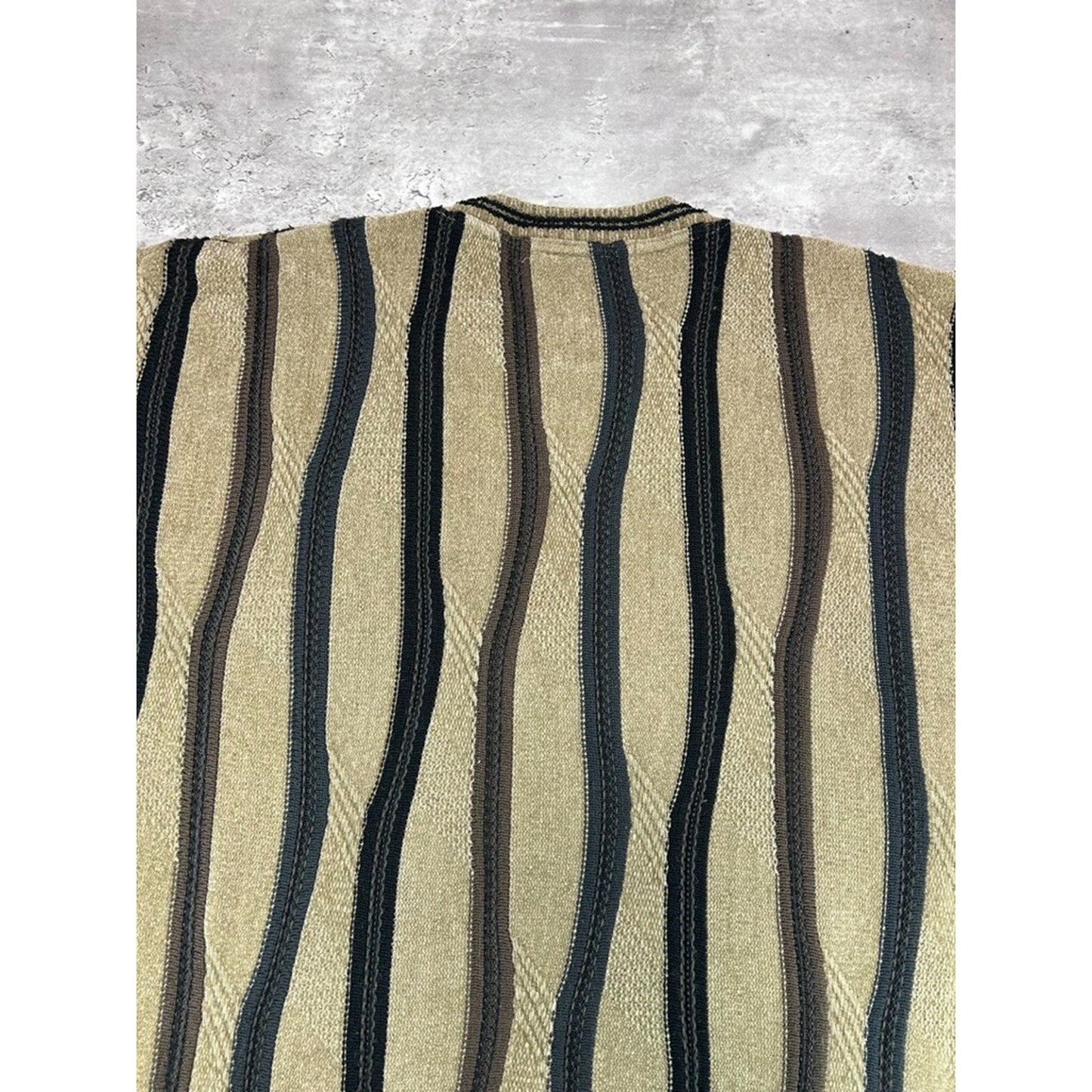 Vintage Protege Abstract Striped Earth Tones Pullover Ribbed Sweater Size Large