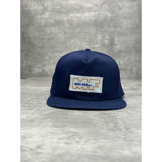 Vintage 80s Mec-Fab Embroidered Spellout Logo Patch Snapback Hat OSFA