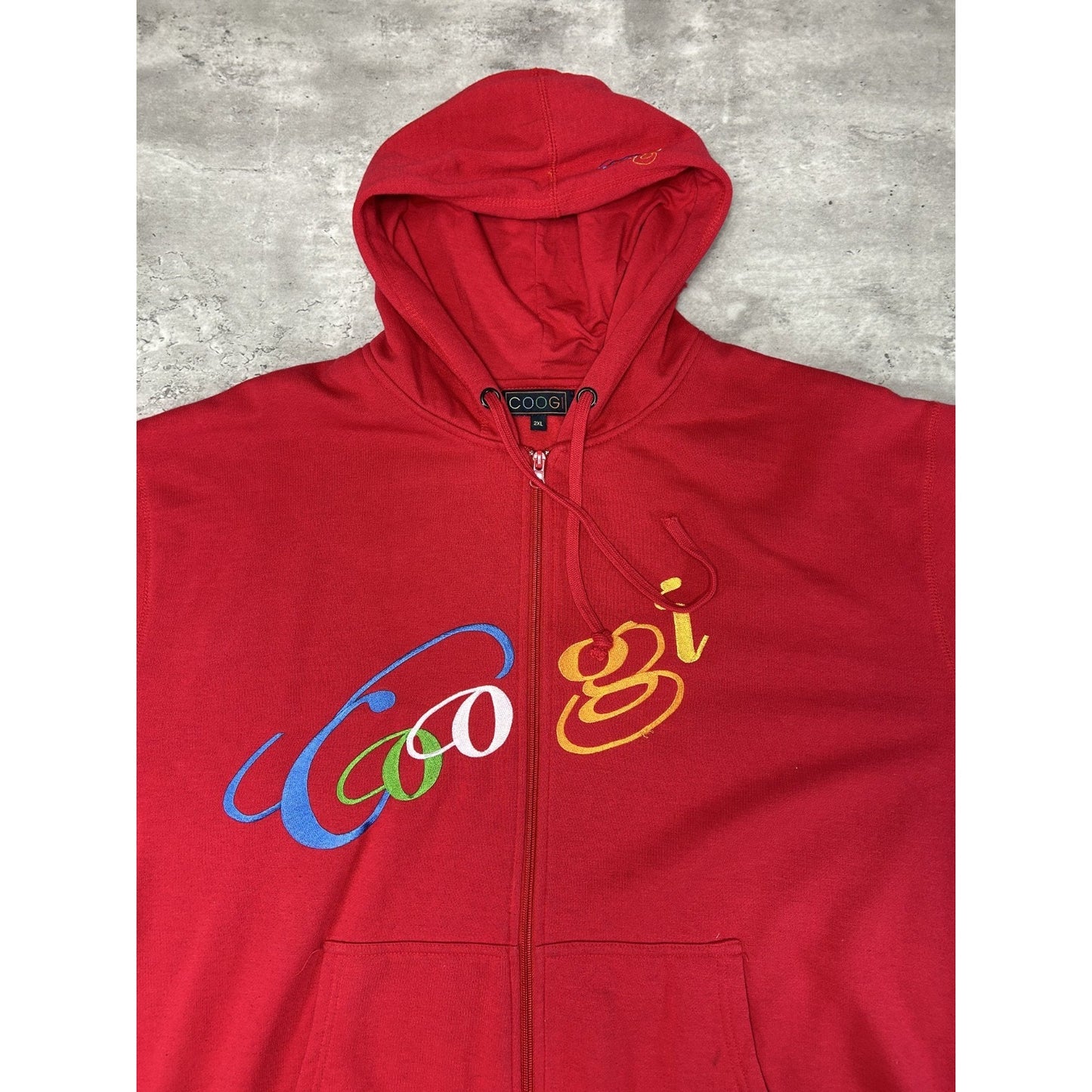 Vintage Y2K Coogi Embroidered Spellout Full Zip Hooded Sweatshirt Size 2XL
