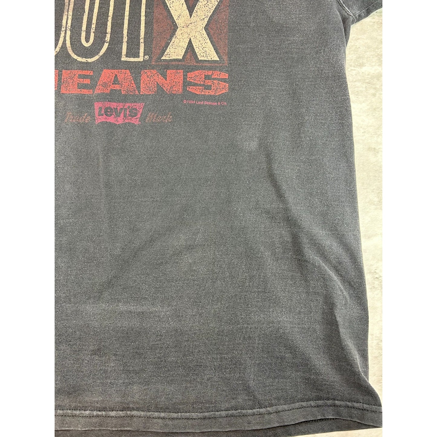 Vintage 1994 Levis Jeans 501 XX Graphic Spellout T-Shirt Size XL Black