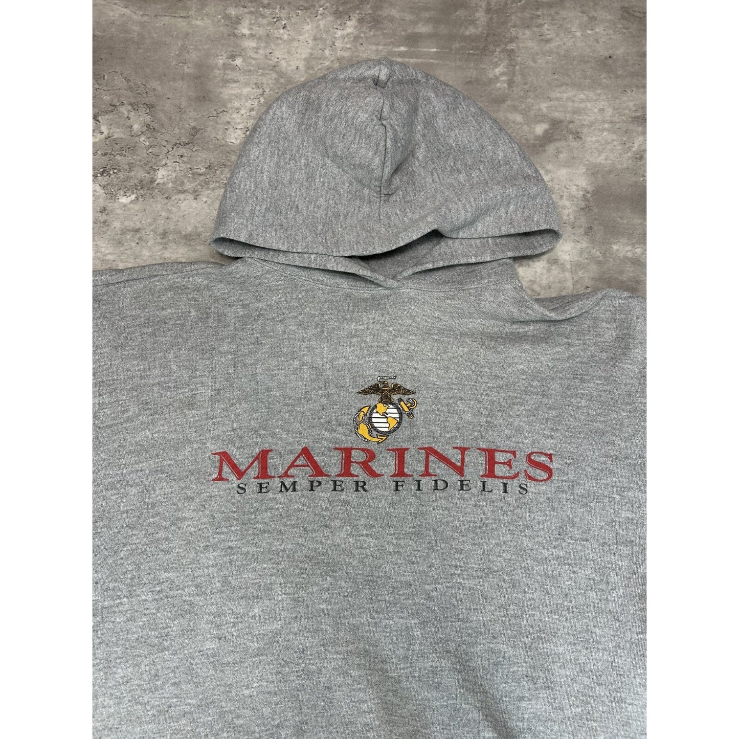 Vintage 90s US Marines Semper Fidelis Graphic Hooded Sweatshirt Size Large