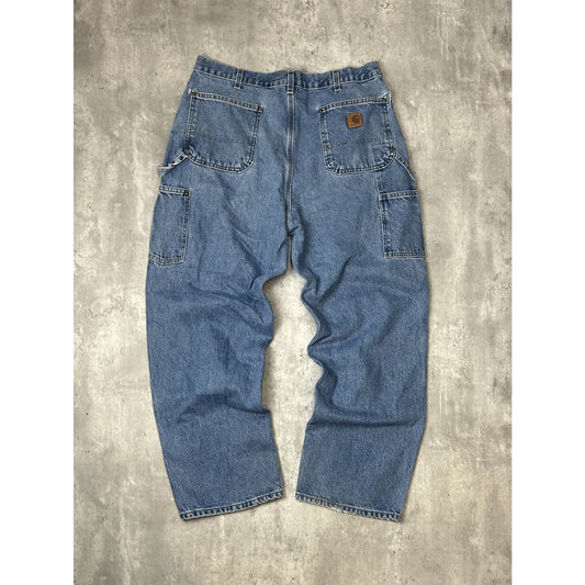 Vintage Carhartt Loose Fit Light Wash Denim Workwear Double Knee Pants Size 37