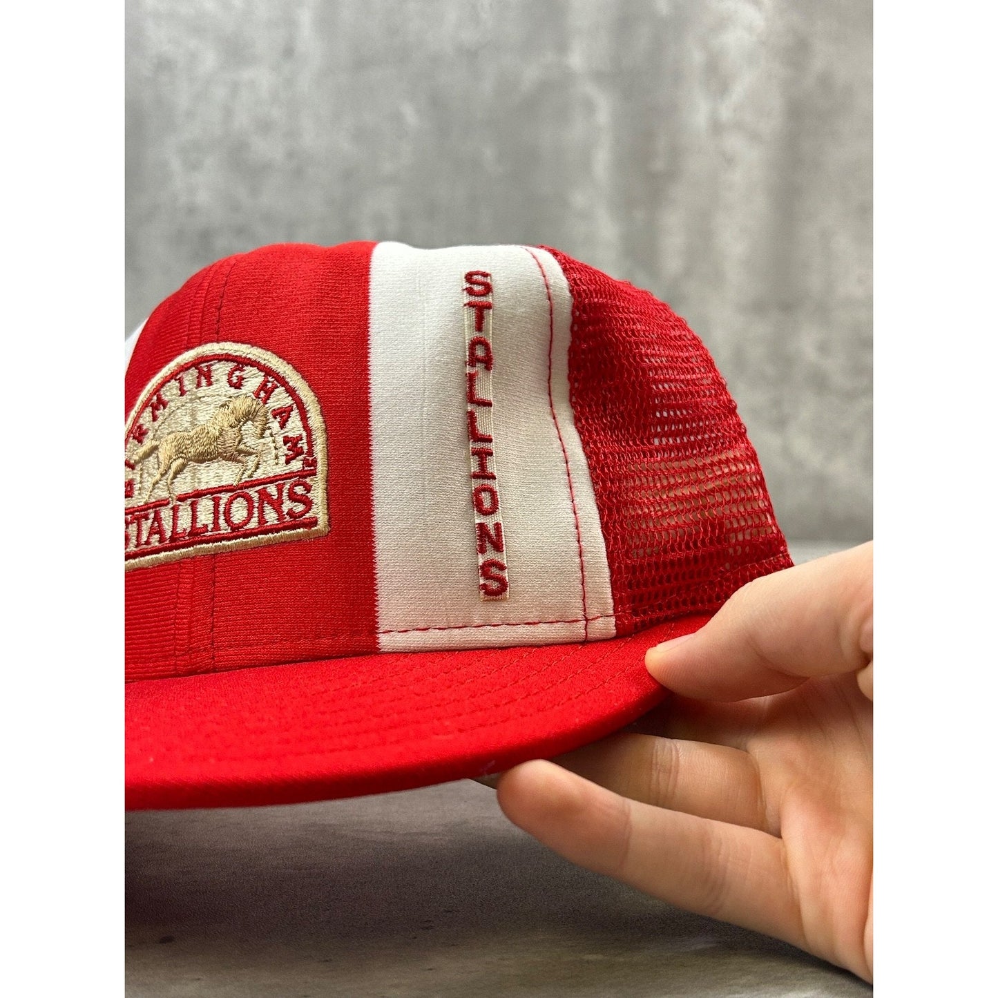 Vintage 90s Birmingham Stallions USFL Lucky Stripes Trucker Snapback Hat OSFA