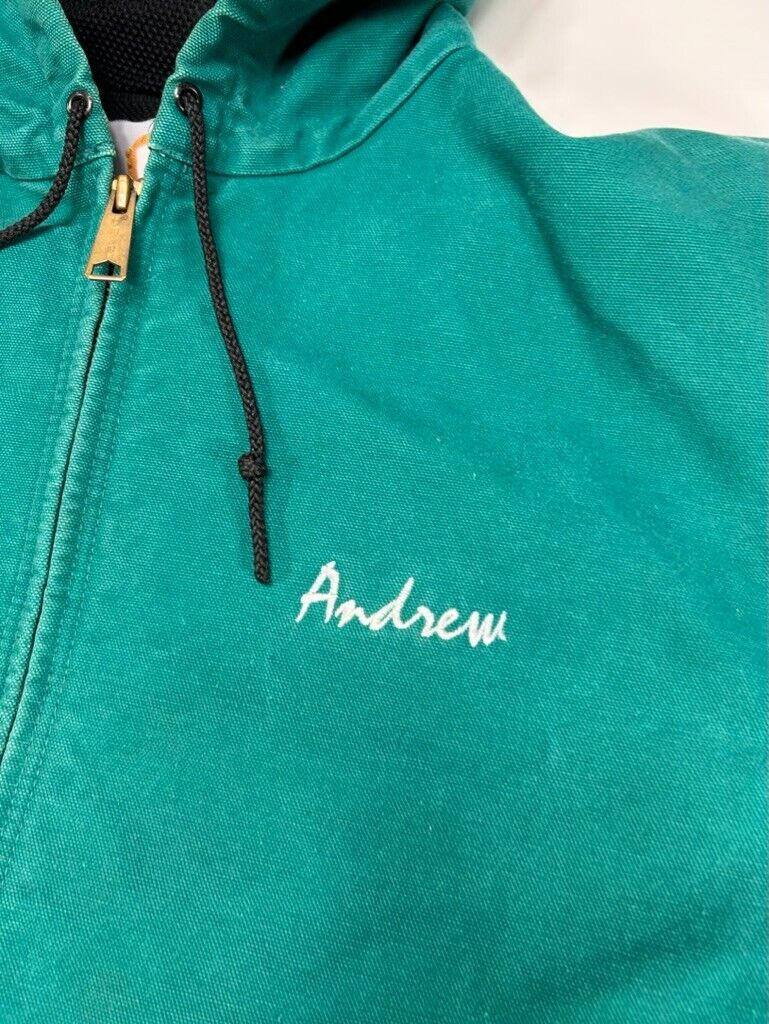 Vintage Carhartt Thermal Lined Canvas Work Wear Bomber Jacket Size XL JR132 Teal