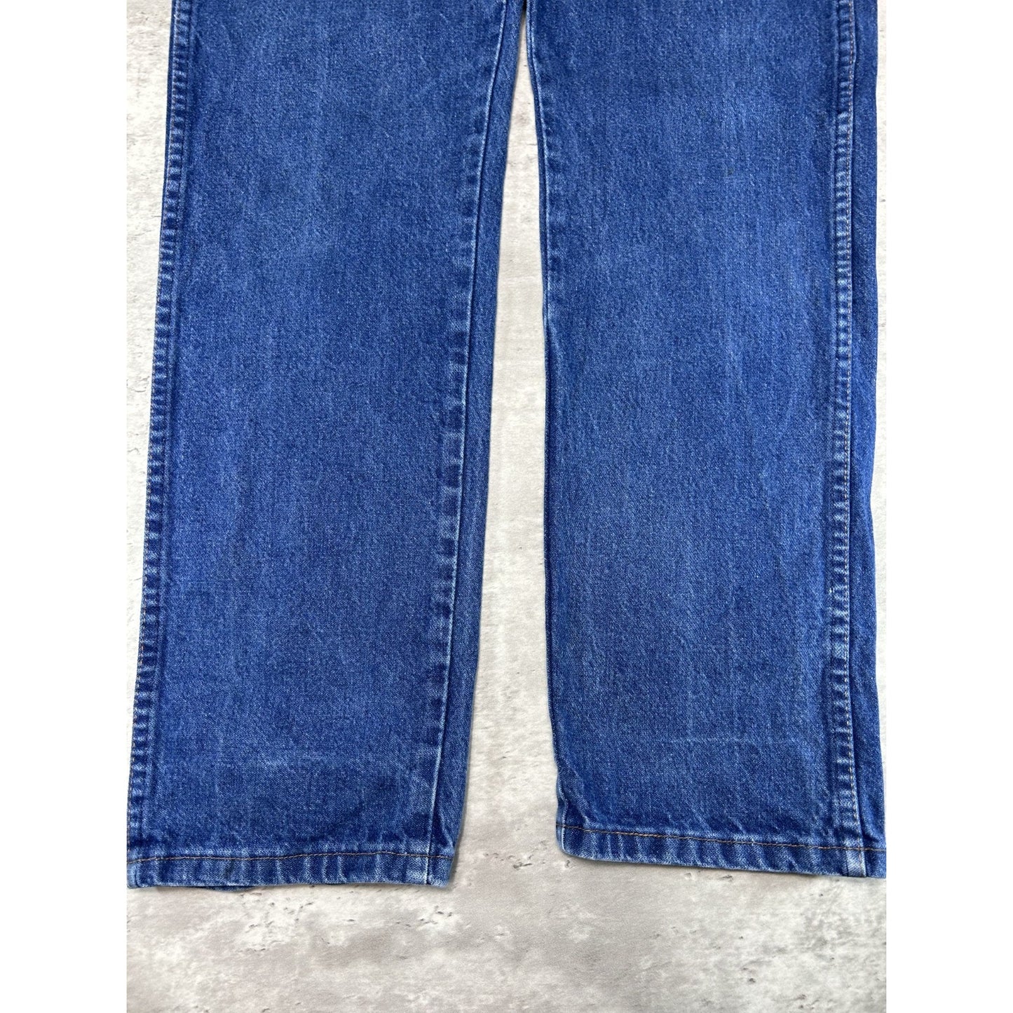 Vintage 90s Wrangler Leather Patch Dark Wash Denim Pants Size 29 Blue