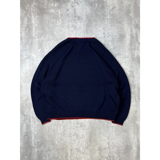 Vintage 90s American Flag Print Pullover Ribbed Knit Sweater Size XL