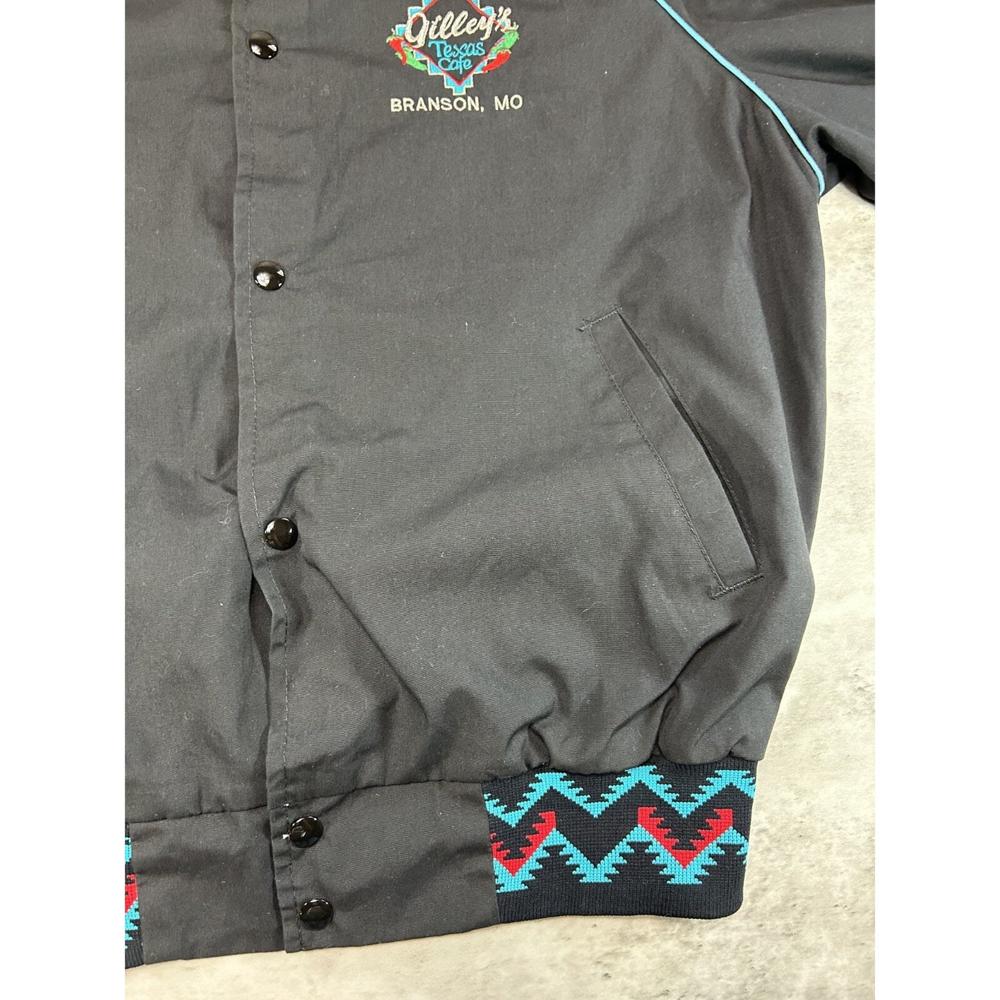 Vintage 80s Gilleys Texas Cafe Aztec Print Cropped Light Jacket Size Large