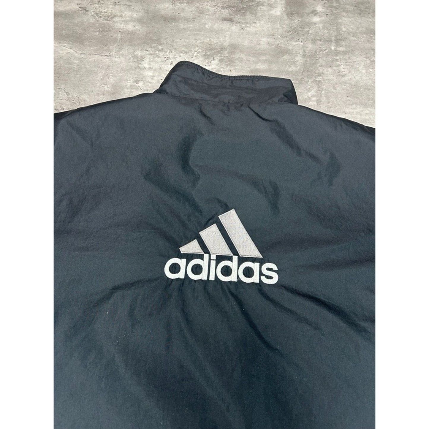 Vintage 90s Adidas Reversible Nylon Full Zip Windbreaker Jacket Size XXL Black
