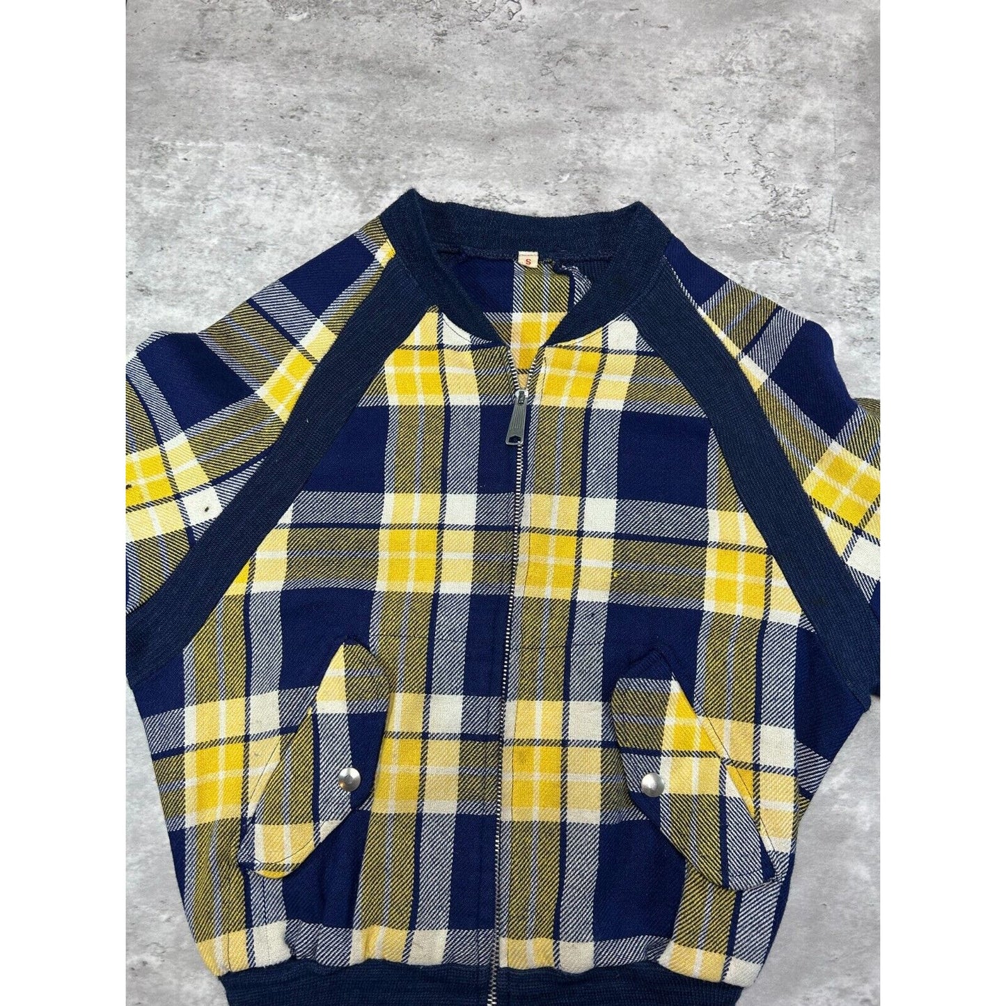 1960s Plaid Print Checkered Full Zip Bomber Jacket Size Small