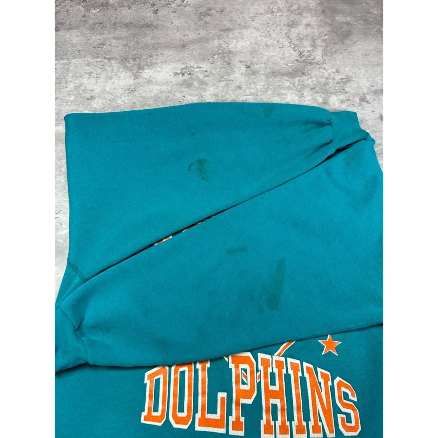 Vintage 90s Miami Dolphins NFL Big Graphic Spellout Sweatshirt Size XL Teal