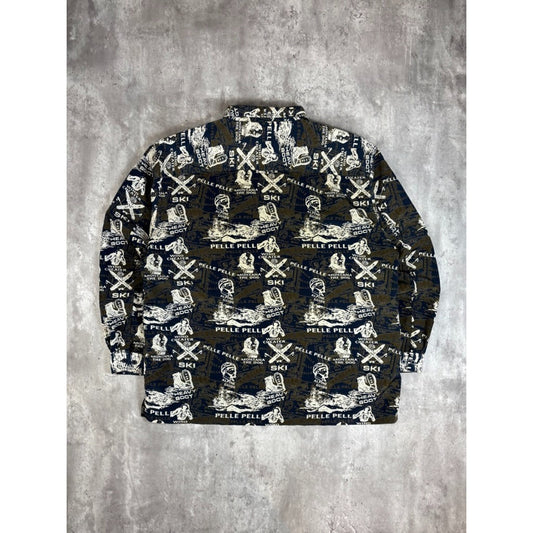 Vintage Y2K Pelle Pelle Ski All Over Print Long Sleeve Button Up Shirt Size XXL