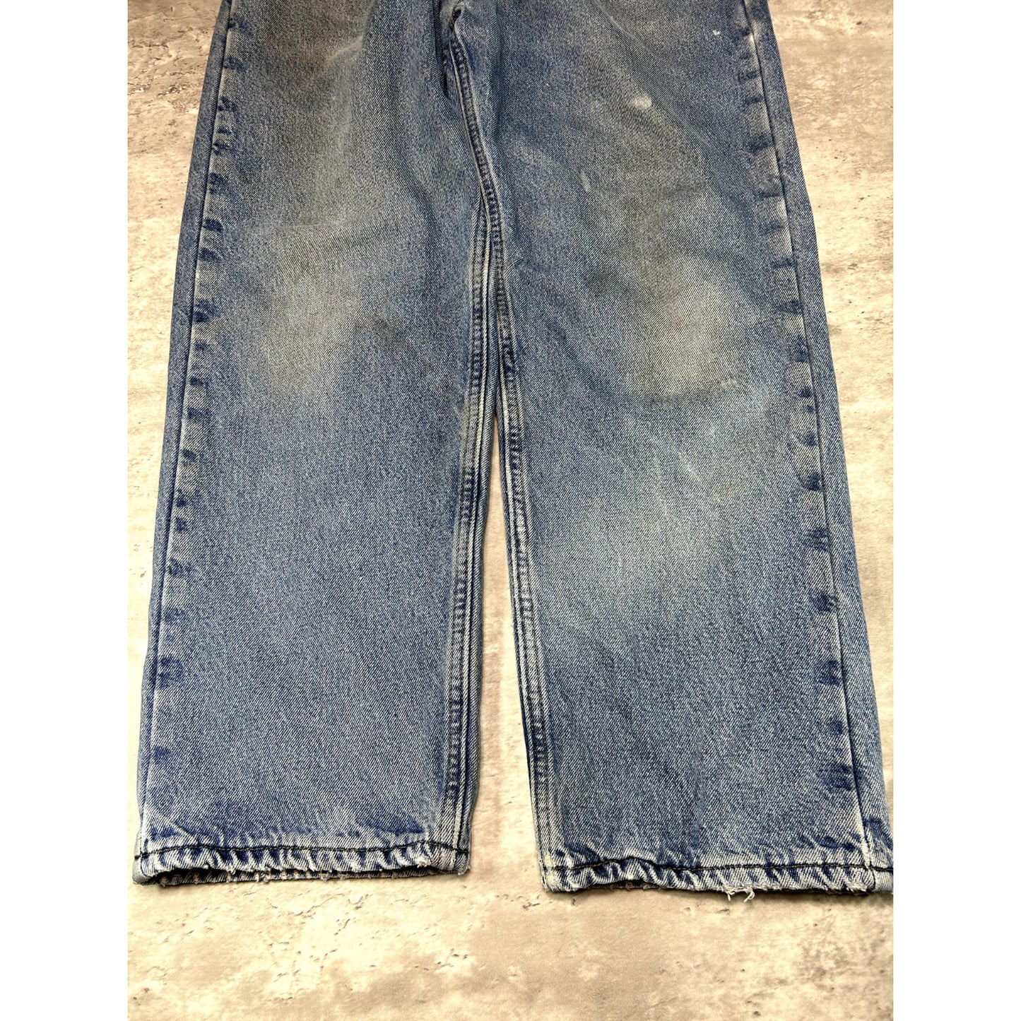 Vintage Carhartt Relaxed Fit Plaid Lined Light Wash Denim Pants Size 34W Blue