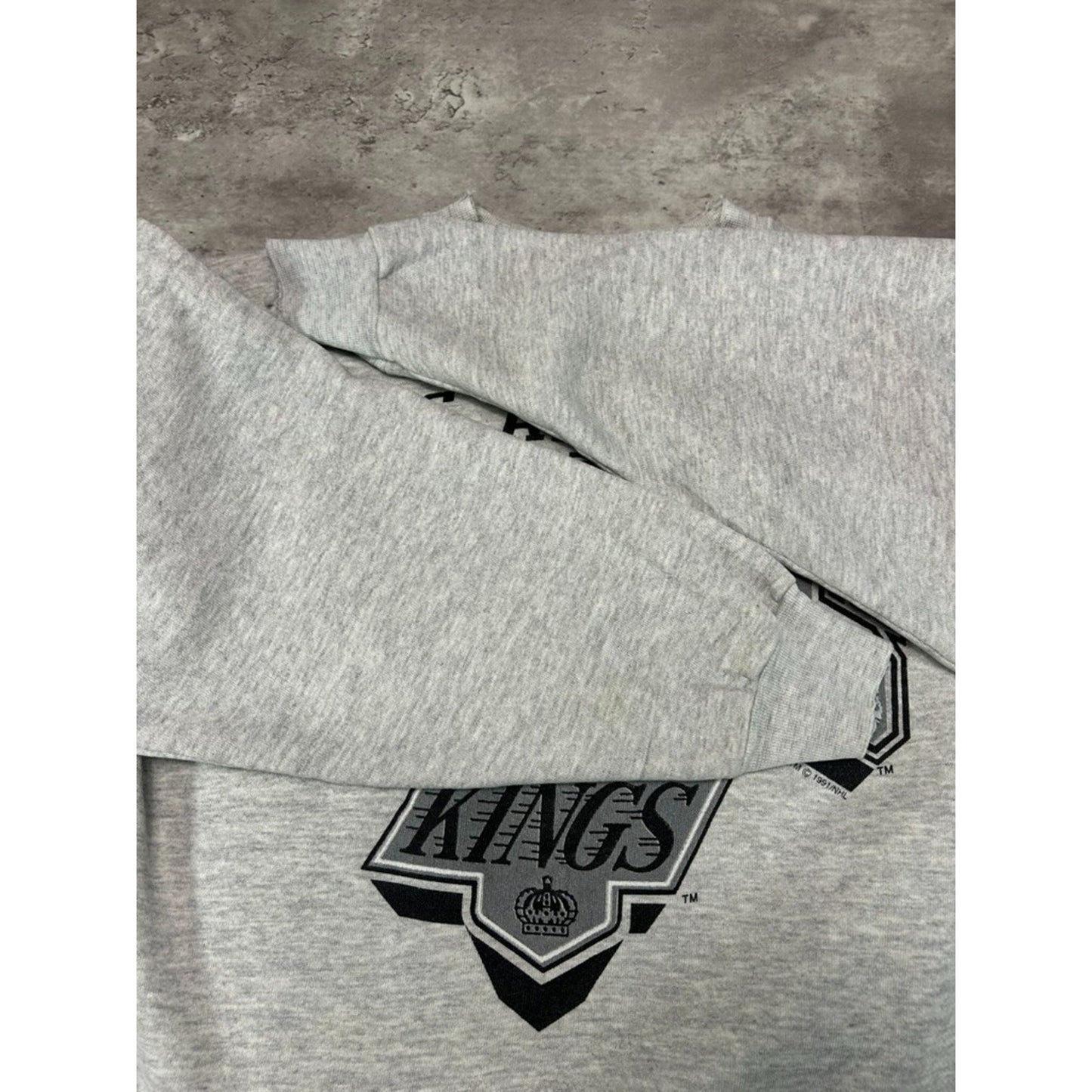 Vintage 1991 Los Angeles Kings NHL Graphic Spellout Hockey Sweatshirt Size XL