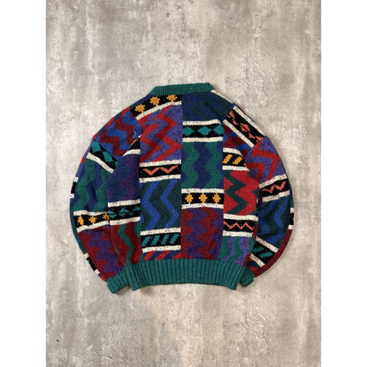 Vintage 90s Boston Traders Abstract Geometric Pattern Knit Sweater Size Large