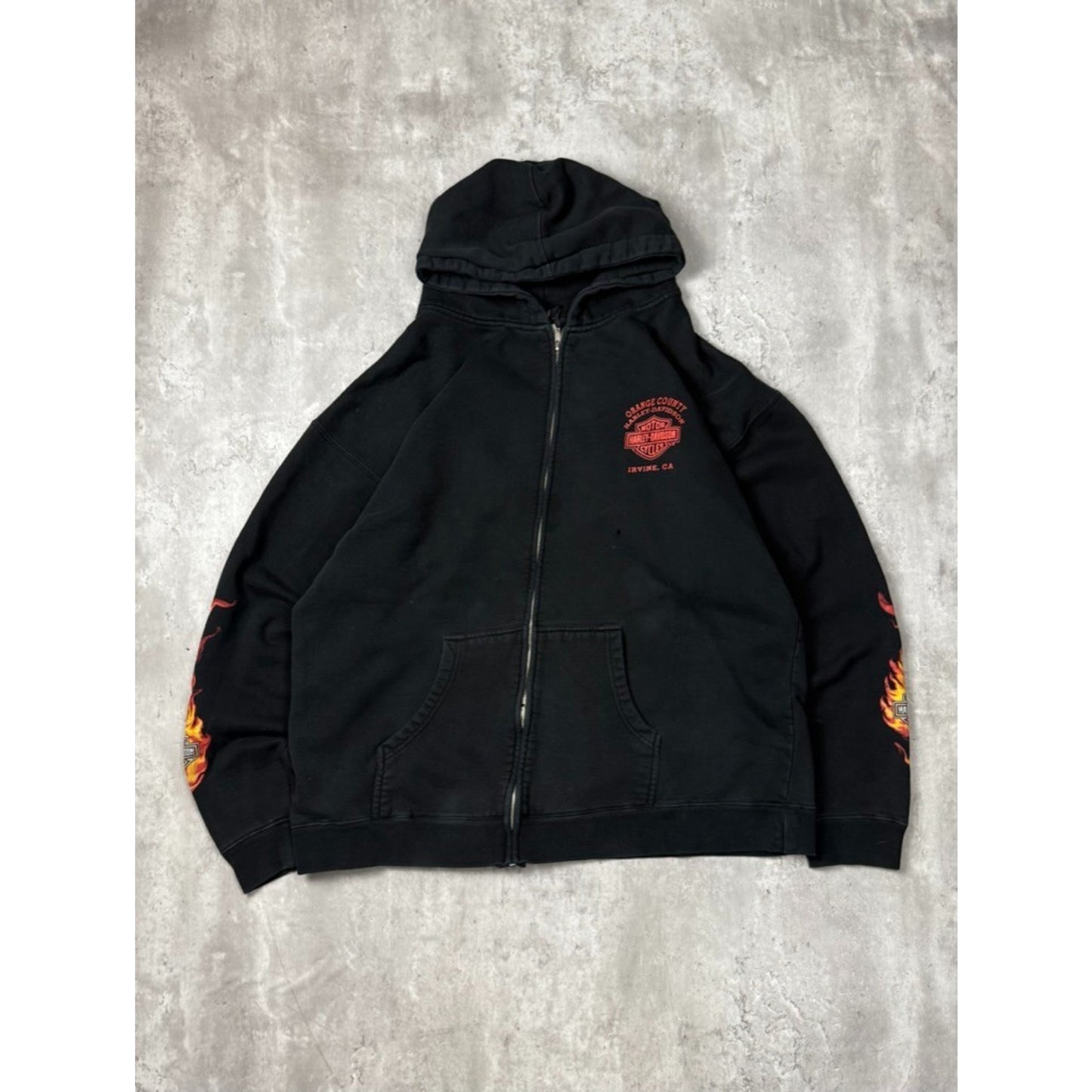 Harley Davidson Flame Sleeve Graphic Full Zip Hooded Sweatshirt Size 2XL Black