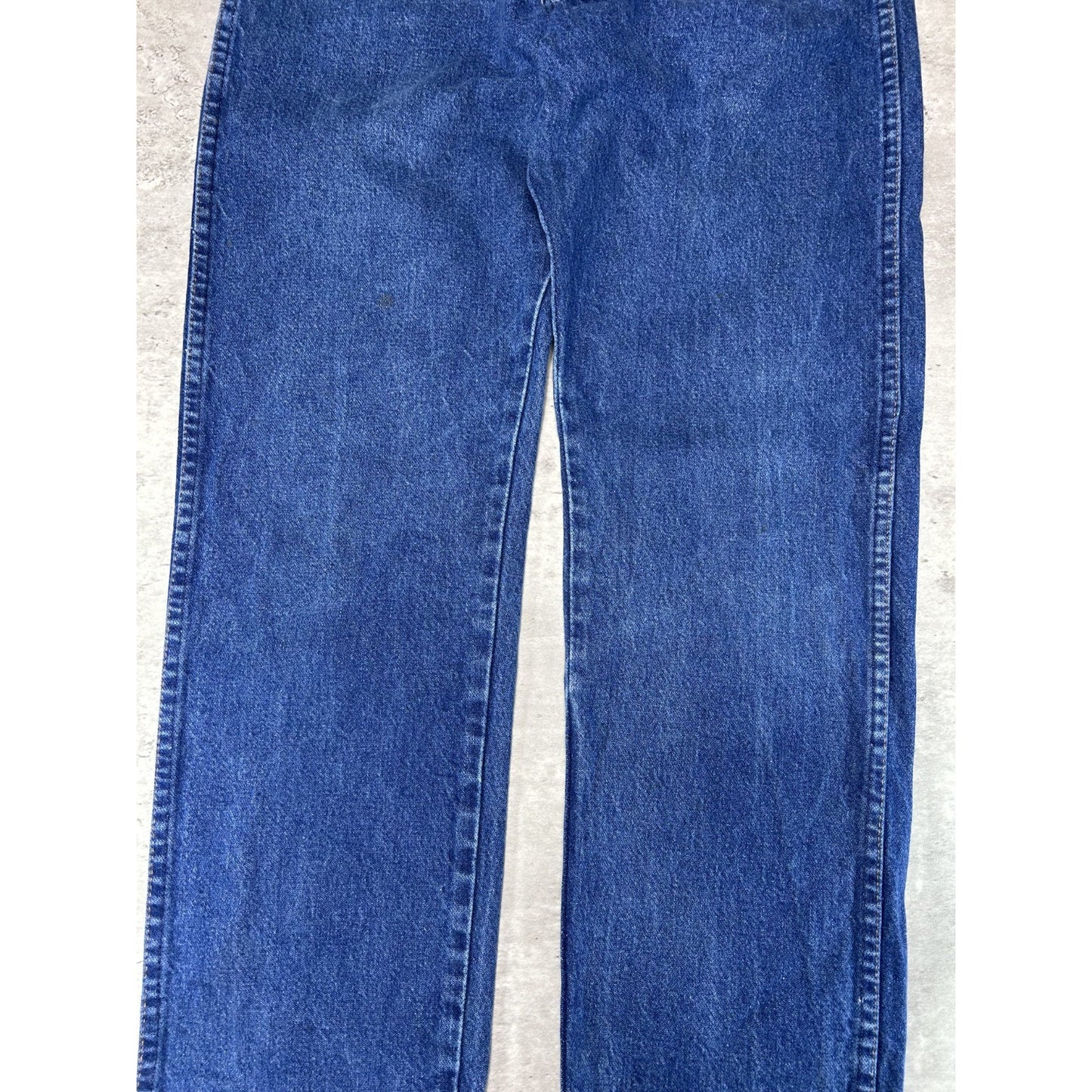 Vintage 90s Wrangler Leather Patch Dark Wash Denim Pants Size 29 Blue