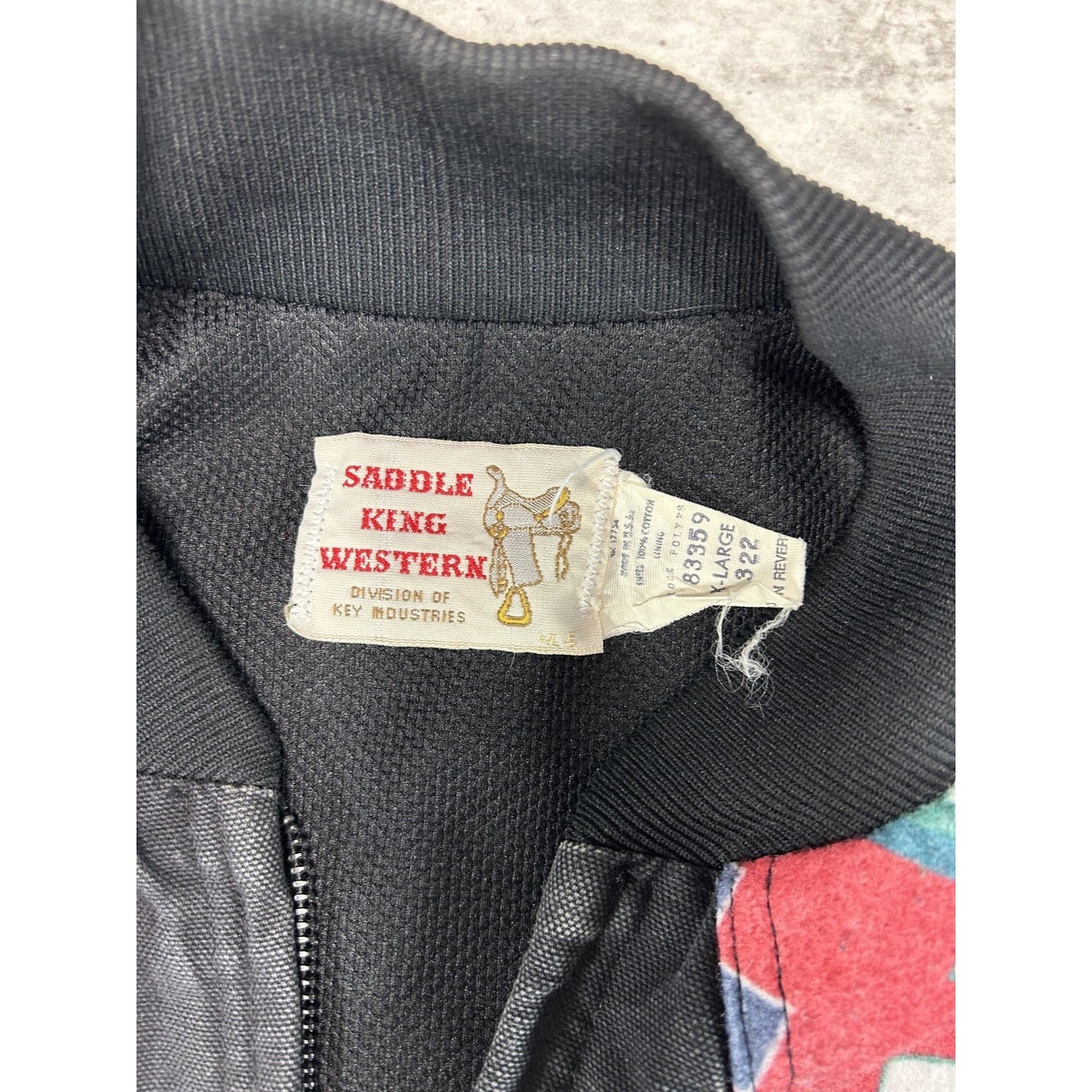 Vintage 80s Saddle King Western Aztec Full Zip Bomber Jacket Size XL Black