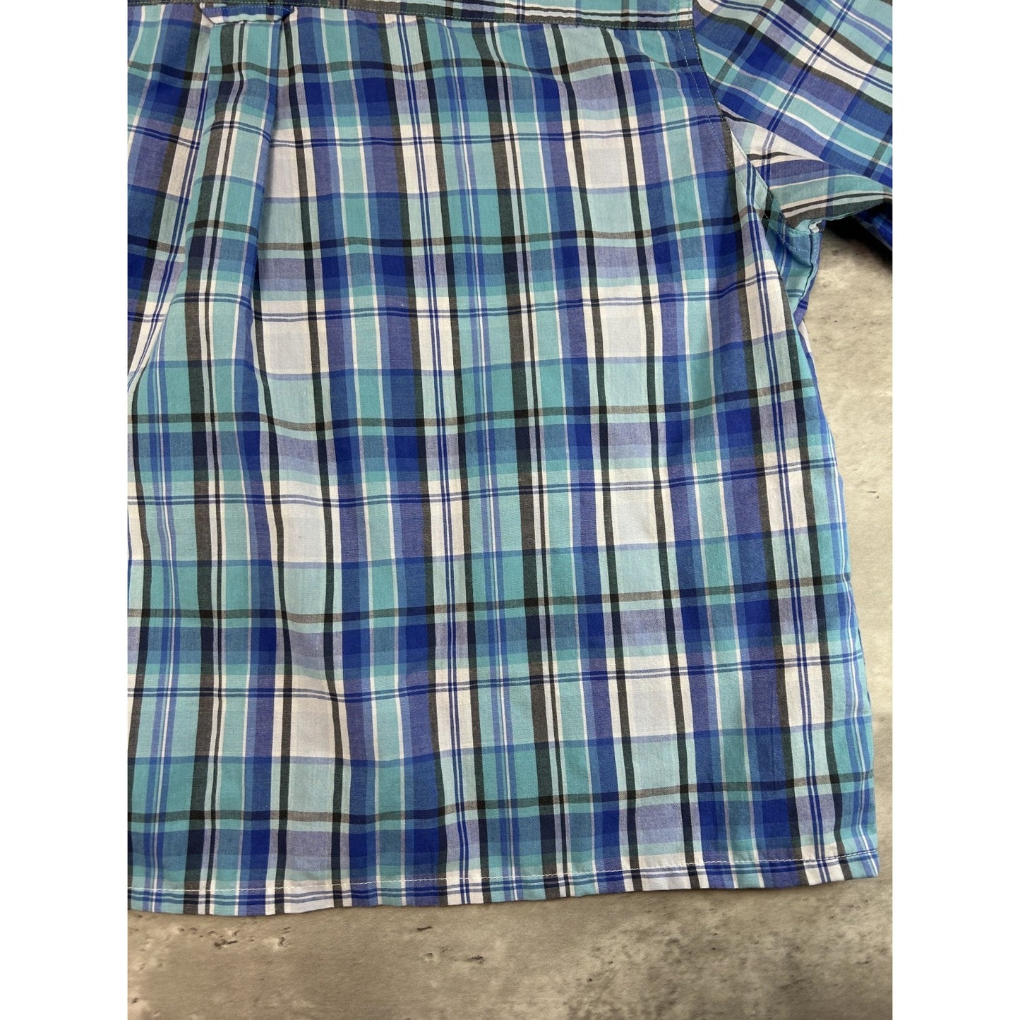 Vintage Chaps Plaid Print Short Sleeve Reworked Cropped Button Up Shirt Sz Large