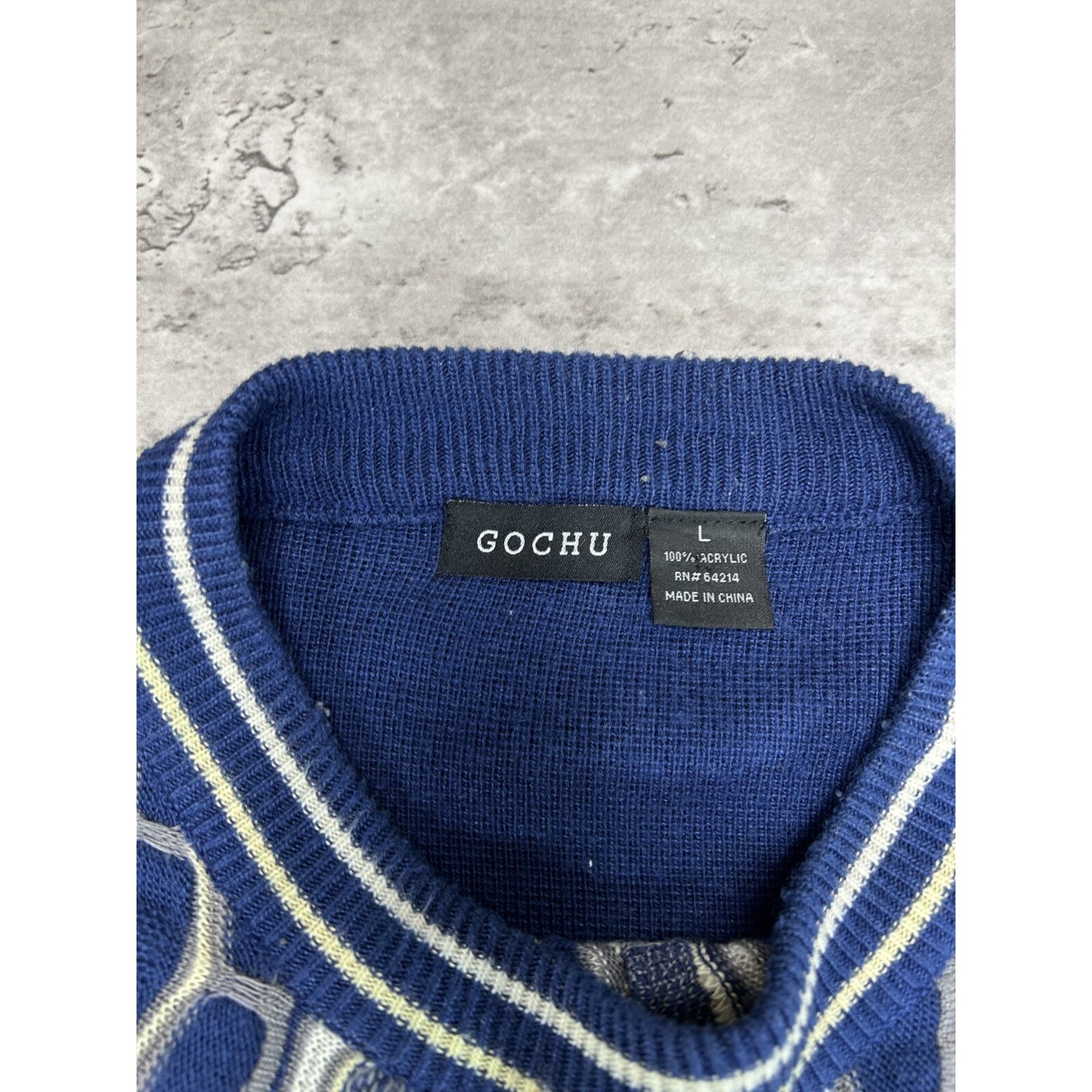 Vintage 90s Gochu Ribbed Abstract 3D Knit Sweater Size Large Blue