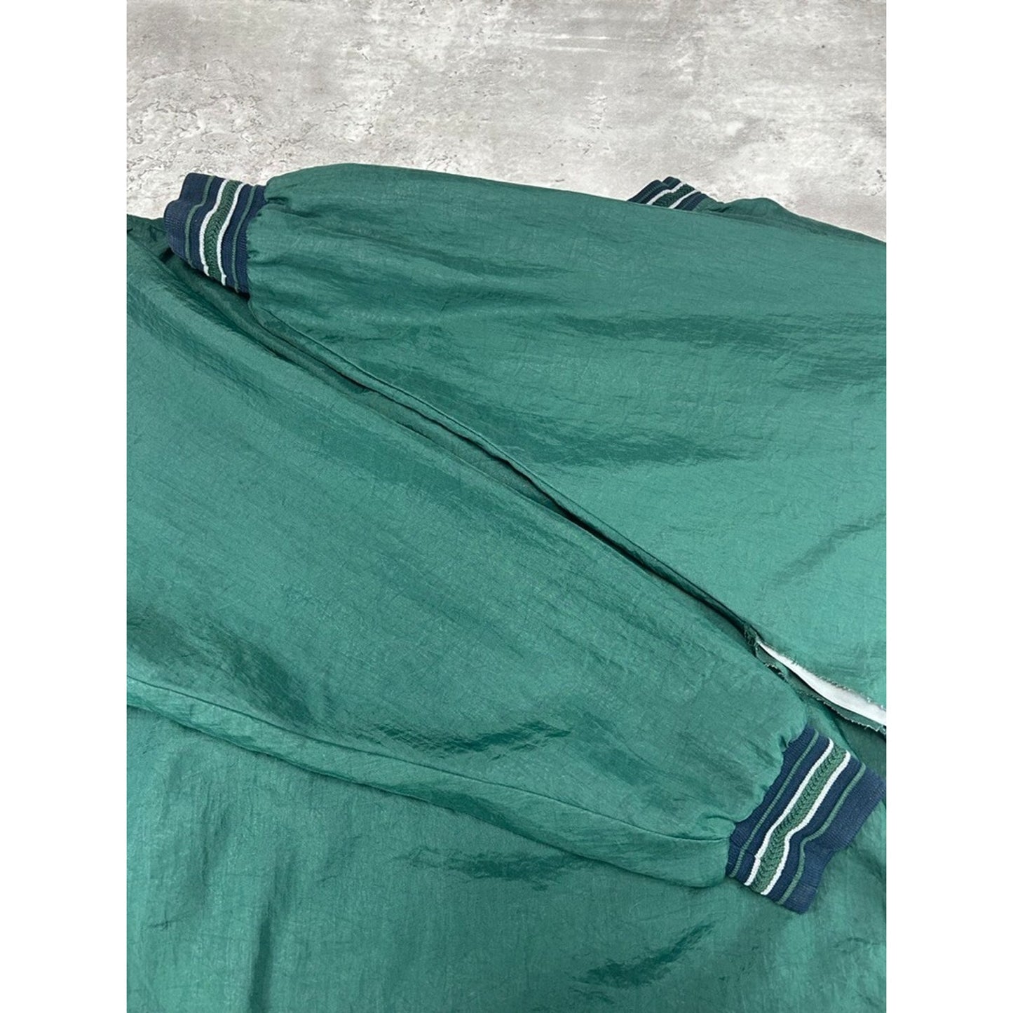 Vintage 90s Champion Embroidered Spellout Nylon Pullover Jacket Size XL Green
