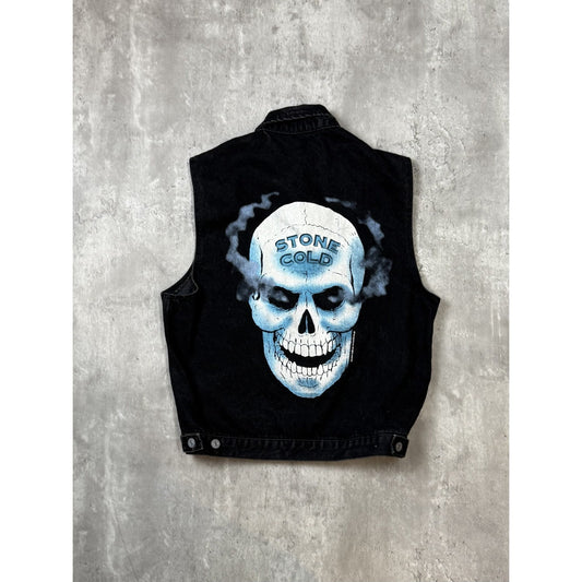 Vintage 90s WWF Stone Cold Steve Austin Sleeveless Denim Jacket Size Medium