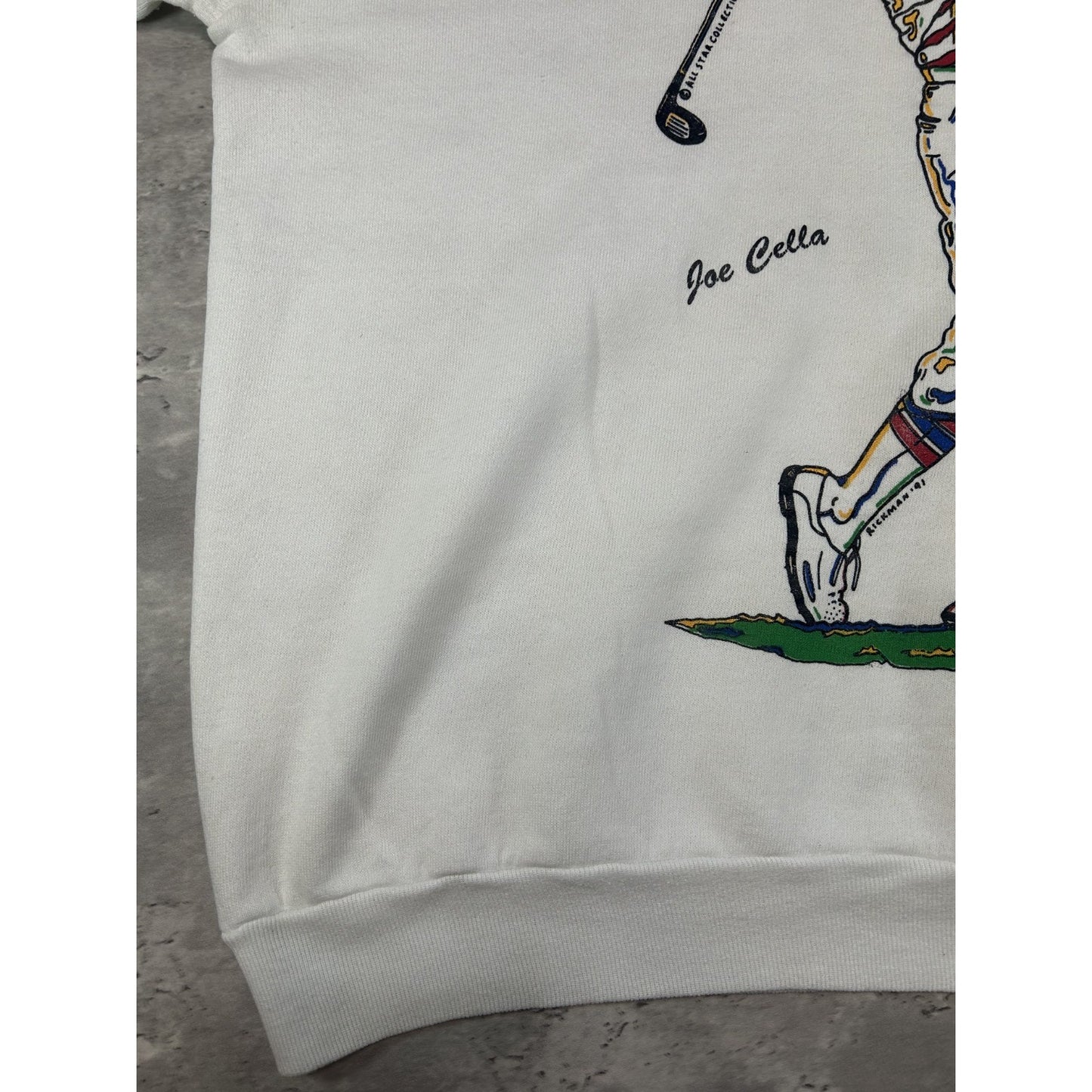 Vintage 1991 Cartoon Golfer Graphic Crewneck Sweatshirt Size Large White
