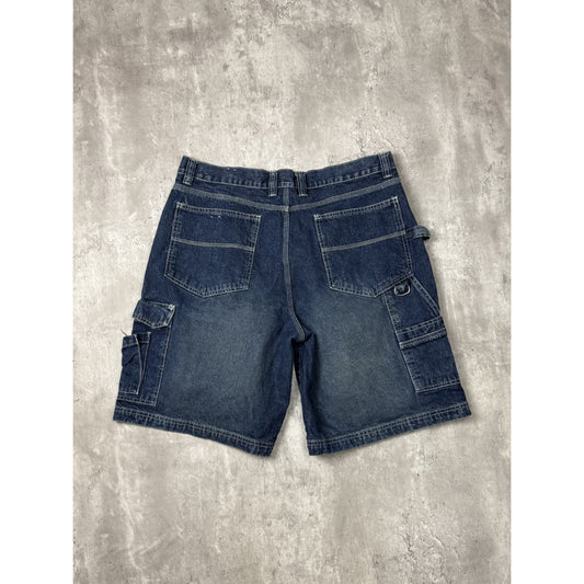 Vintage Faded Glory Dark Wash Denim Carpenter Cargo Workwear Shorts Size 38