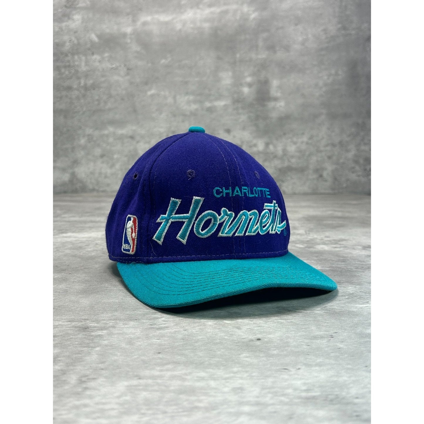 Vintage 90s Charlotte Hornets NBA Sports Specialties Script Fitted Hat 6 3/4