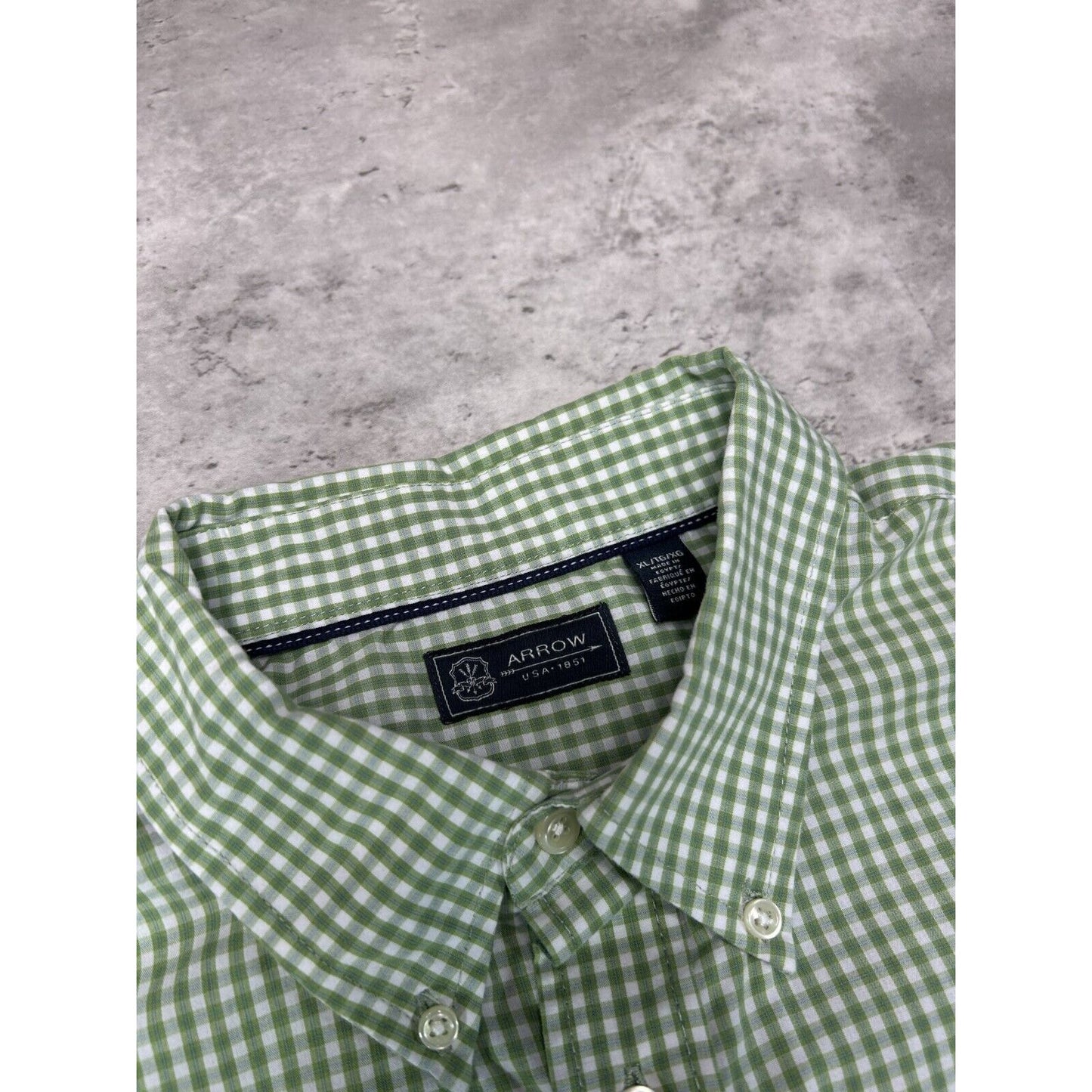 Vintage Arrow Plaid Short Sleeve Cropped Button Up Shirt Size XL
