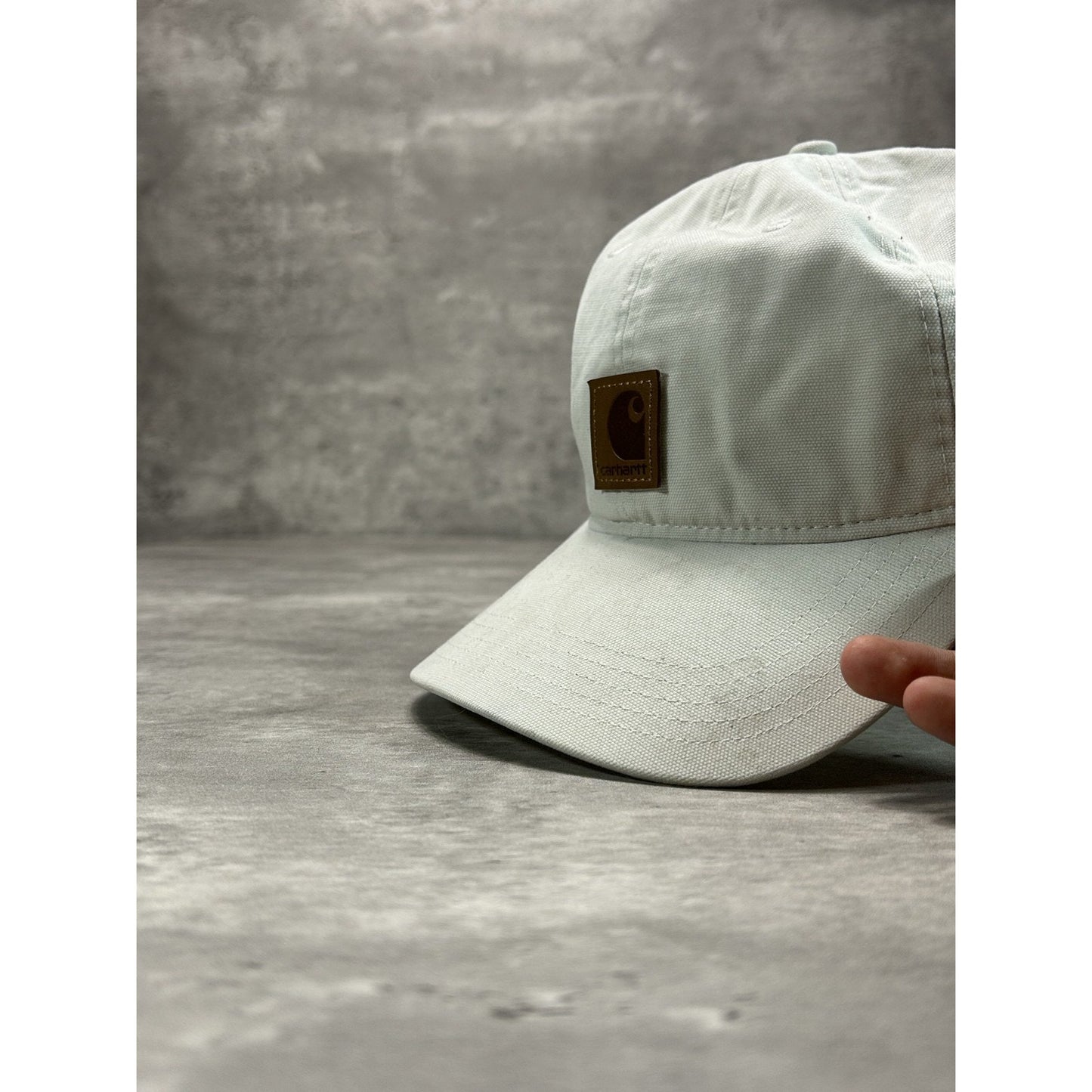 Vintage Carhartt Canvas Workwear Embroidered Leather Patch Strapback Hat OSFA